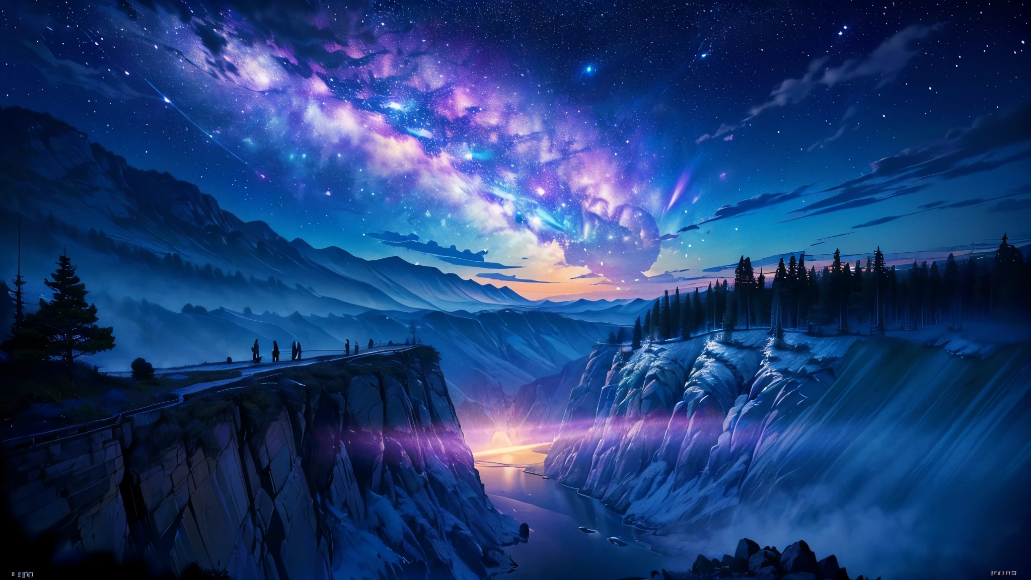 超high resolution, high resolution, high quality , Spectacular views ,((息をのむような beautiful Milky Way銀河))),(((水の上を飛び回っているコバルトブルーにShineモルフォ蝶の大群)).((ネオンサインのようにShineモルフォ蝶)), shot with a fisheye lens ,((( mystical atmosphere ))), beautiful夕日 , Majestic Atmosphere , Milky Way, star, star屑, Milky Way, 流star, ((( there are no humans))), beautiful夕日 , Bioluminescent flowers and trees at the bottom of the valley々々 magazine in photos , ((Mountain々無数の蛍の光がShine)),Shine, Majestic Atmosphere , Depth, Superb view from above , silence, Awe, hope, Romance, timelapse, Astrophotography, beautiful