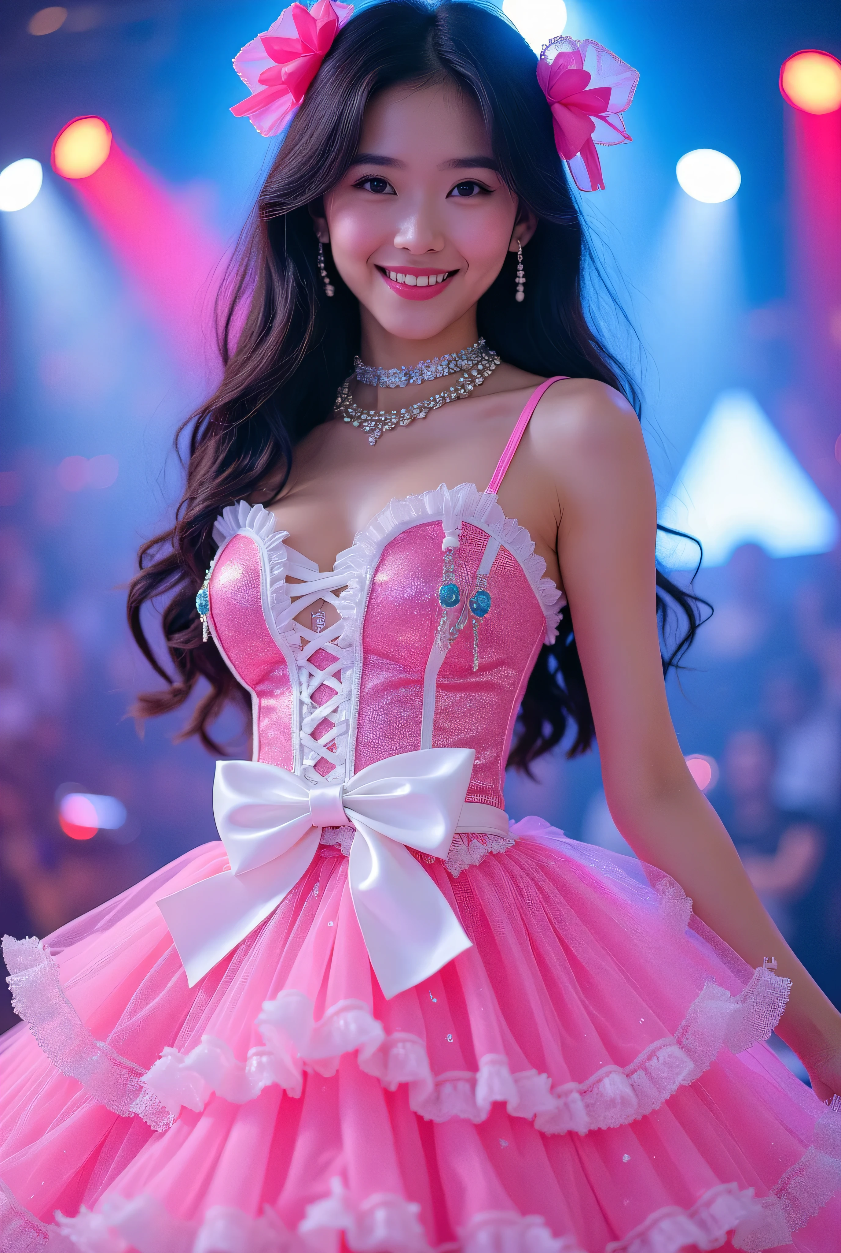 Araffe girl in a pink dress with a big bow - SeaArt AI