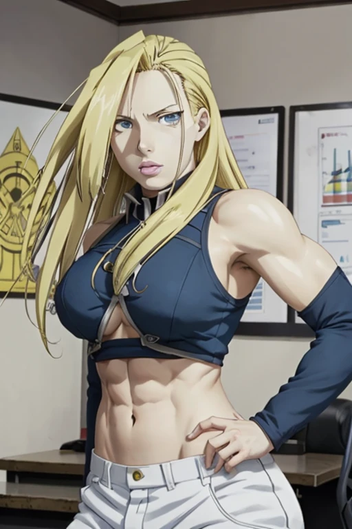 Buff Blonde Caucasian woman in white bra and white cotton high cut panties, anime art style, intricate details