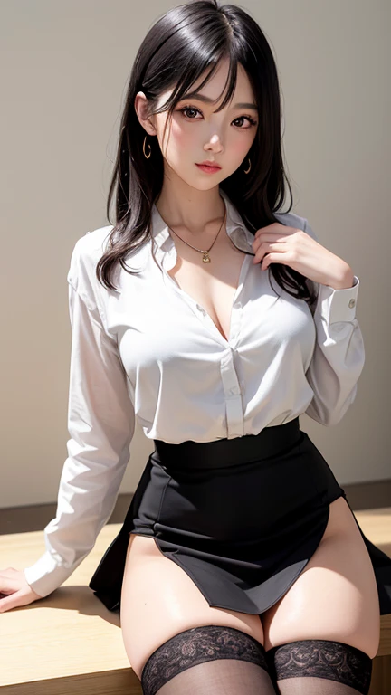 นักศึกษาthailand, woman, half-caste, thailand, Japan, Korea, Height 173 centimeters, ((stand)), Beautiful face, แต่งBeautiful face, Double eyelids, red lips, black hair, long hair long hairมาก, long hairตรง, long hair, flowing smoothly, womanที่สวยงาม, The texture is realistic., white short sleeve shirt thin shirt, Huge breasts, Breast augmentation, เต้าBig tits, Big tits, short black pencil skirt, Very short, Side incision, กระโปรงพร้อมเข็มขัดwoman, Symmetrical shape, sexy figure, small waist, Long legs, Pitch black high heels, earring, Put on a watch, chest brooch, full body photo, Look at every part of the body., university backdrop,