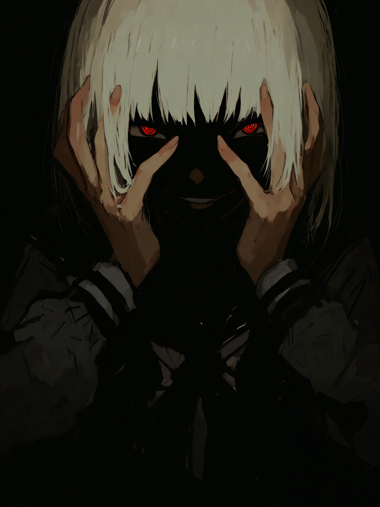 、v5lcn style,Ink Art,(highest quality,Tabletop:1.2),(Black and white comic core:1.1),(extremely high contrast),Dark ink,One Girl,Shadow on face、8K,solve,high school girl,Sailor Suit,