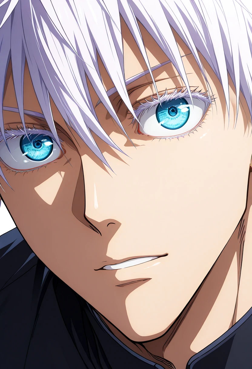 1boy, male focus, muscular shirtless body, blue eyes, white short straight hair, Gojo Satoru, Jujutsu Kaisen. anime, hot, best quality