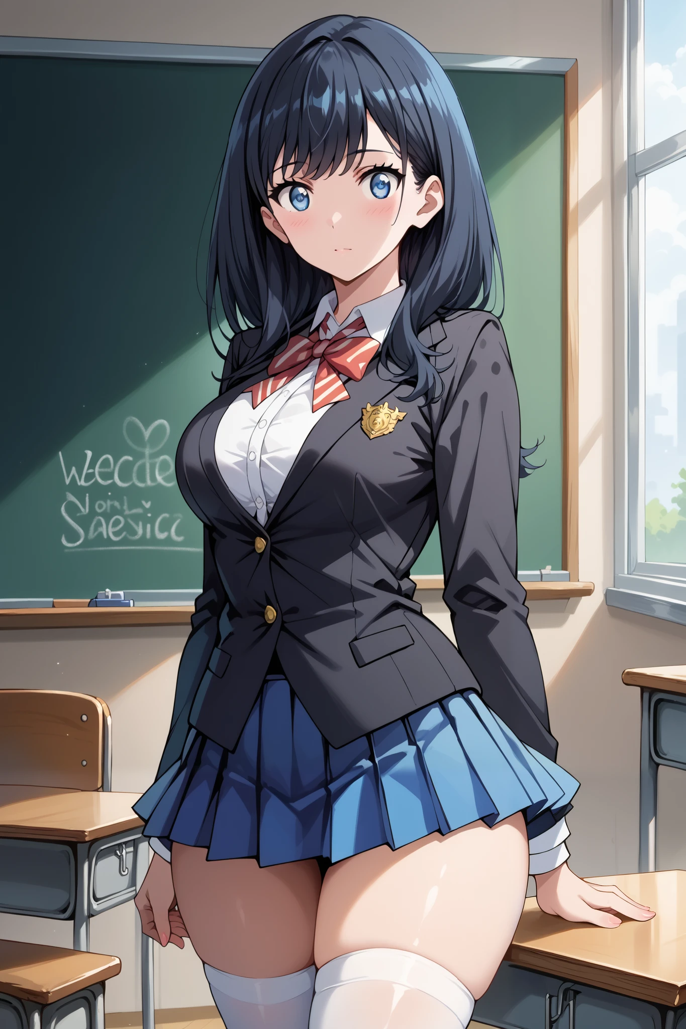 masterpiece、High quality photo、8k、uniform women、classroom、mini skirt、No panties、No underwear、Bare pussy、smile、standing position、Skirt flip