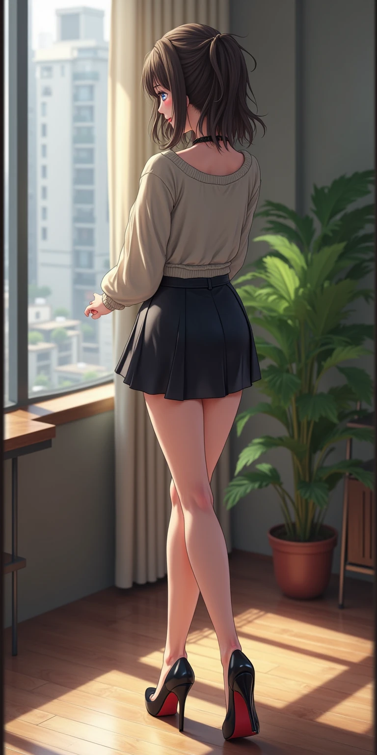 ((畫面中有3位年輕 女性,Real People,Shiori Suwano,Osaki Amane,Belle Dante,Beautiful Red Lips, xane value rendering,Photo realistic style CG,The most sophisticated CG,The most realistic look of high heels,original photo,Real People,190 cm tall girl, girl has a height of 121 cm below the waist,Extra Long Slim Legs,with thin and long legs wearing super high heels, xane value rendering, Feminine Pose,Extend your legs in front of the camera to expose the heel of the heel and the side of the shoe, perfectly captures the pose of any high-heeled shoe,Deliberately stretch legs to show super high heel shoe heel part under foot, dynamic pose , mature , ,cocky, enchantment,best masterpiece, Height Detail,Fine Details,Depth of Field,Bokeh,The most vivid expression ,The most vivid movement , Afternoon Sloping Sunshine,in the conference room discussing with 2 female colleagues wearing sets of different colors,The girl is facing the camera where the heel part of the heel accidentally reveals the heel part of the high heel,confirms that all parts in the image are correct in shape and proportions,noticeable flax gray,Elegant and feminine hairstyle,elegant and beautiful hairdo,Blue oversized pupils ,Clear eyeliner extends to the end of the eye, Clear Pink Eyeshadow , very clear super long lashes,Gentle, fluffy eyes are clearly visible, clear, red lips and snow-white skin,Roddy and round cheeks, 細長美腿,Girl Wearing One Black Ultra Thin Pantyhose Stockings,have a layer of ultra-thin black stockings on the girl's legs,Reflects moderately and sparkles under the light,Shiny ultra-high heels ,Highest and thinnest heel,The most exquisite and gorgeous pointed toe, 姿勢和能夠露出高跟鞋細長跟部的角度,Exquisite full-body portrait,Slightly sideways showing pointy heels with very thin heels,CLEAR EARRINGS AND FEMININE ACCESSORIES SUCH AS NECKLACES AND BRACELETS, clothes are blown by the wind,Hair is blown by the wind,Loose Fit Sweater with Skinny Shorts,hat, to confirm that the girl who was born is under the skirt,The are big enough to hold the clothes tight, Very noticeable ,skirt with a slit in front of the left thigh,Avoid overexposure,The corner of the eye is handsome and not looking at the camera,Amazing Super Big ,All components in the image must comply with the perspective principle:1.7)).