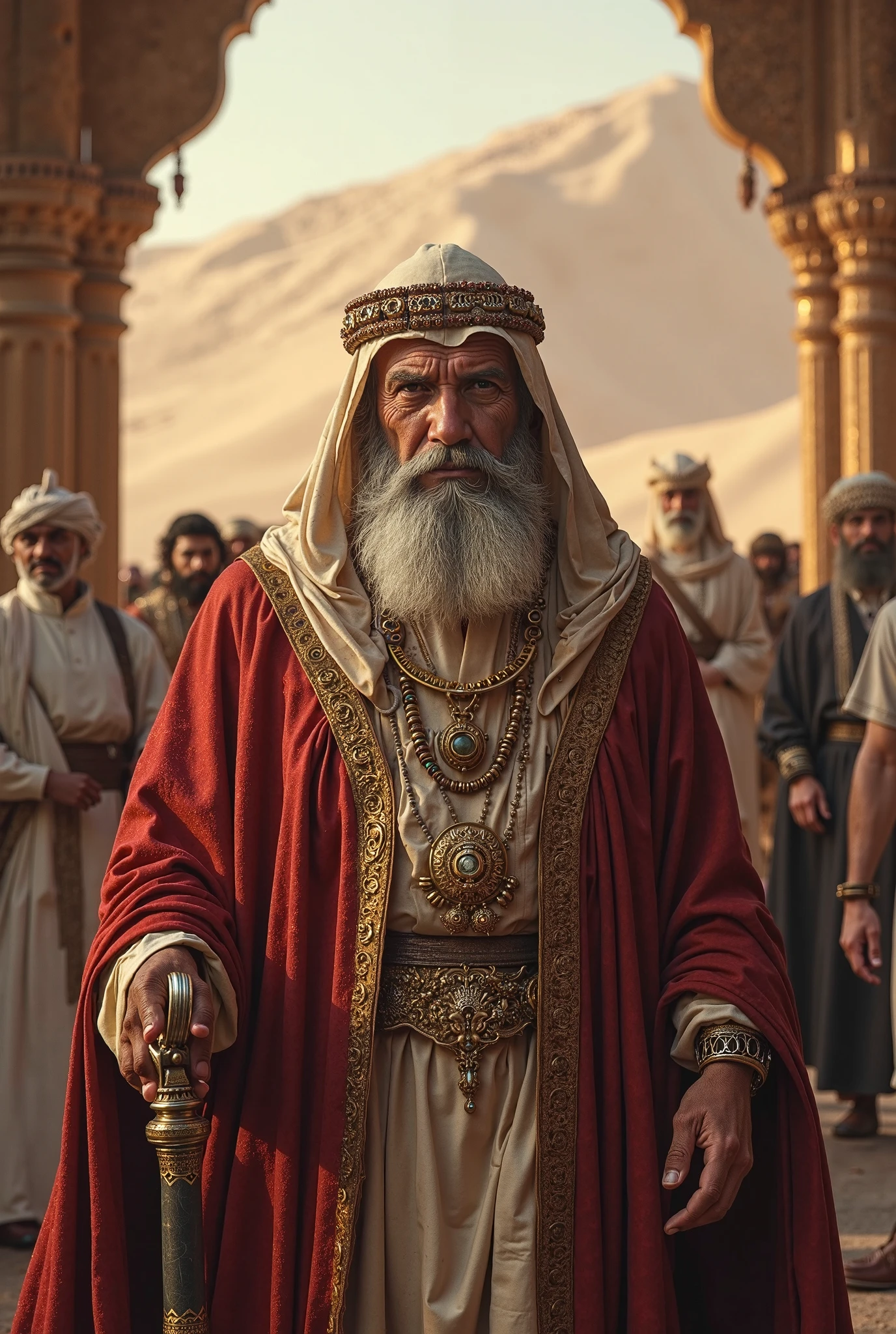 Arafed man in a red robe and gold and white robe with a long beard ...