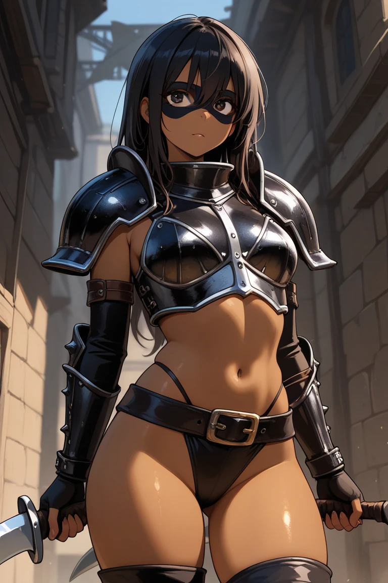 1 girl, alone, ppka, black fur, short hair, messy fur, Ahoge, parts, parts por todo el cuerpo, grey eyes, empty eyes, blind, nervous, slight smile, cute look, Swimsuit, black monk, open chest, thong with harness to the shirt, black thong, monokini with shoulder pads, latex shoulder pads, tight shoulder pads, shoulder pads connected at the back,
exposed thighs, exposed hips, exposed warning, exposed part of the chest, exposed back, exposed butt,
human skin, soft skin, pale skin,