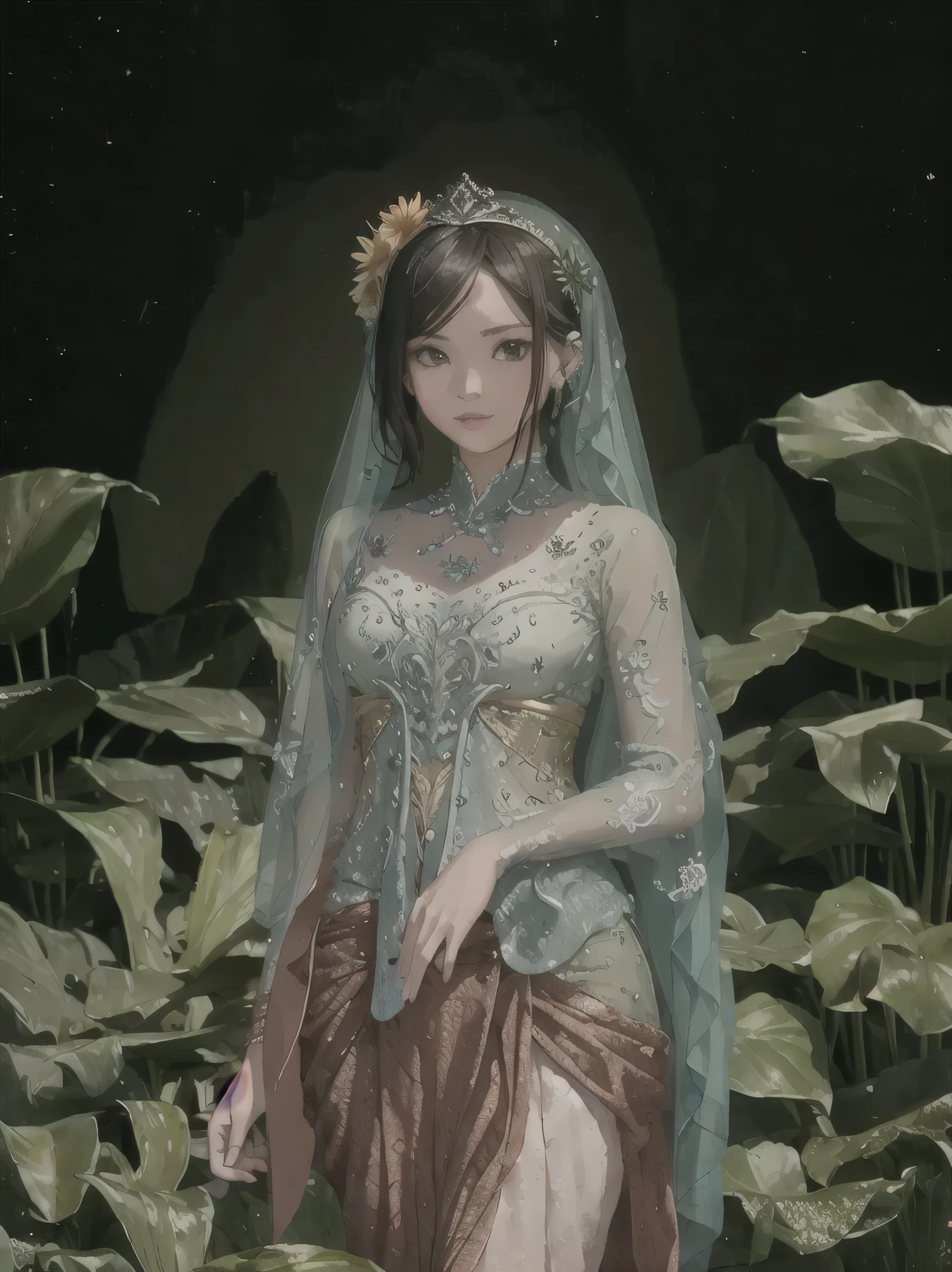 mulher nua, dentro de um pote de vidro transparente, com plantas e flores, estilo realista, corpo inteiro, floresta de blackground, colorful, cinematic, bokeh blur