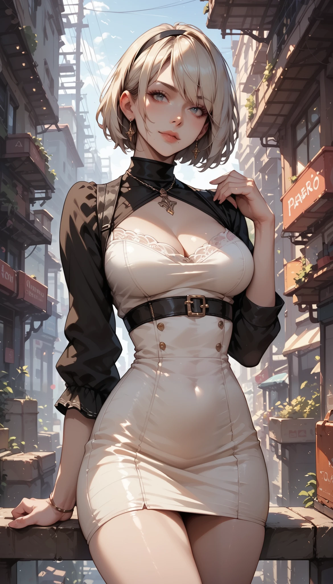 2b nier automata a sexy Android, Sensual, wearing a short and tight dress