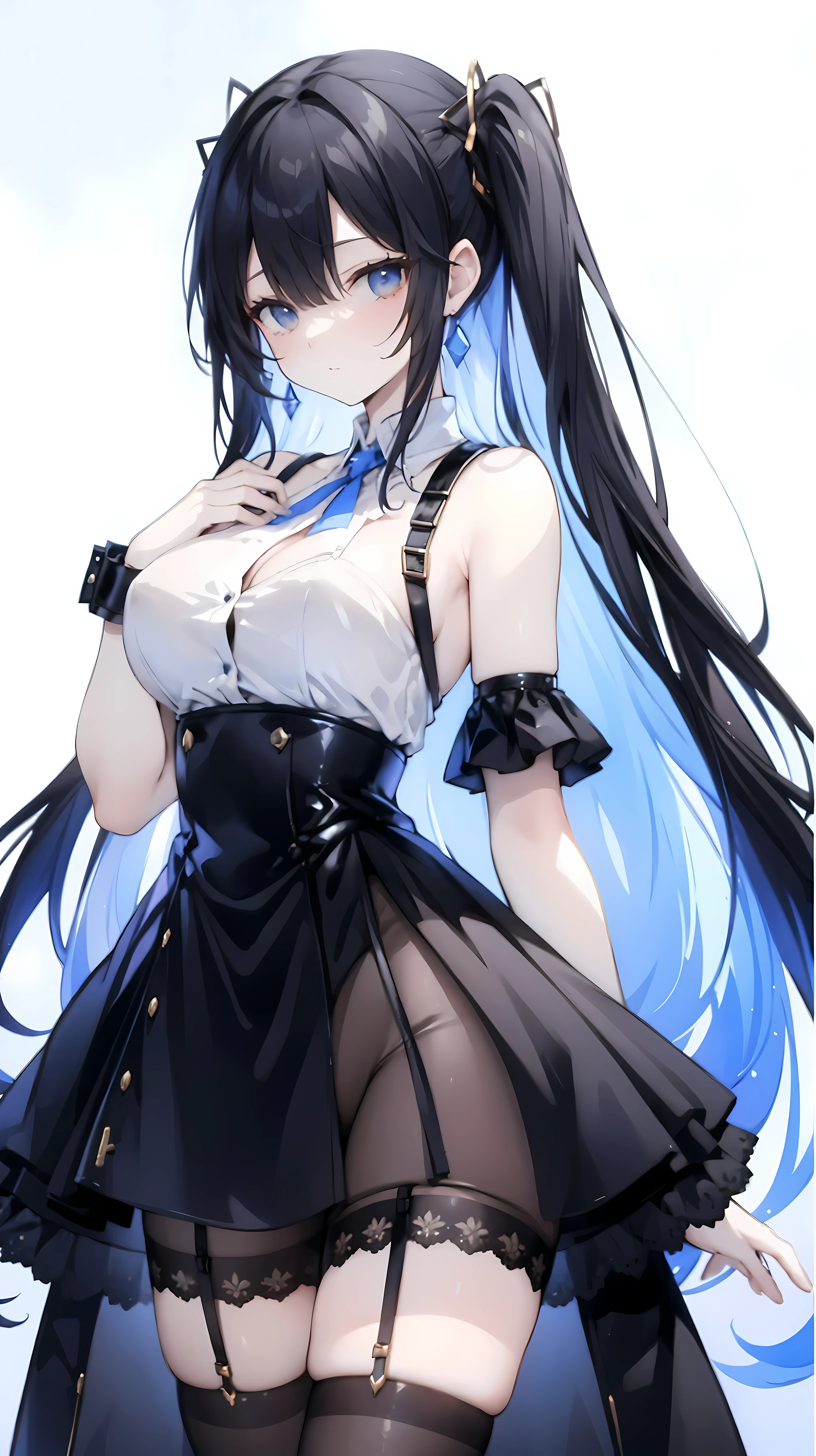 Beautiful girl in maid、(Highest qualityのイラスト:1.2), (cute女の子:1.1), (1 girl、17 years old、Highest qualityのイラスト:1.2), (1 girl、Kind eyes、blue eyes:1.2)、Black Hair、Semi-long hair、Larger breasts、sexy、smile、whole body、(Highest quality、Very detailed、cute、Ultra-high resolution)、White background、Simple Background