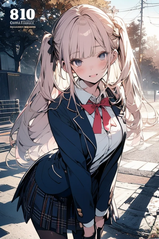 ((Perfect Anatomy:1.2,Realistic:1.3,RAW Photos:1.3,masterpiece、highest quality、Ultra - High resolution、High resolution、Highly detailed CG、8k)),Cowboy Shot.                                                                    1 female,alone,18-year-old、high school girl，beautiful girl,Japanese,((Beautiful face and eyes:1.2,Big beautiful eyes:1.3,)),blonde,Twin tails,(Center parted hair:1.4,amount),Small Head:1.3,thin,((Dark brown skin:1.4)),(Oily skin,Glowing Skin,Shiny skin),(school uniform、Dark blue blazer jacket、Checkered pleated mini skirt), Perfect Anatomy，Correct Anatomy，Perfect Face，Perfect Arms，，Perfect Fingers，Perfect waist，Perfect Thighs，View your viewers，((anger:1.5))，((Embarrassing 1.1)),((The facial features are also depicted in detail.))，((blush:1.5))，((Lift the hem of a skirt))，((Show off your panties to your audience)),((75 degree angle from bottom))，((Show viewers white panties))，Are standing．　　　　　　　　　　　　　　　　　　　　　　　　　　The background is a dirty back alley，((night)),((dark)),Tokyo.