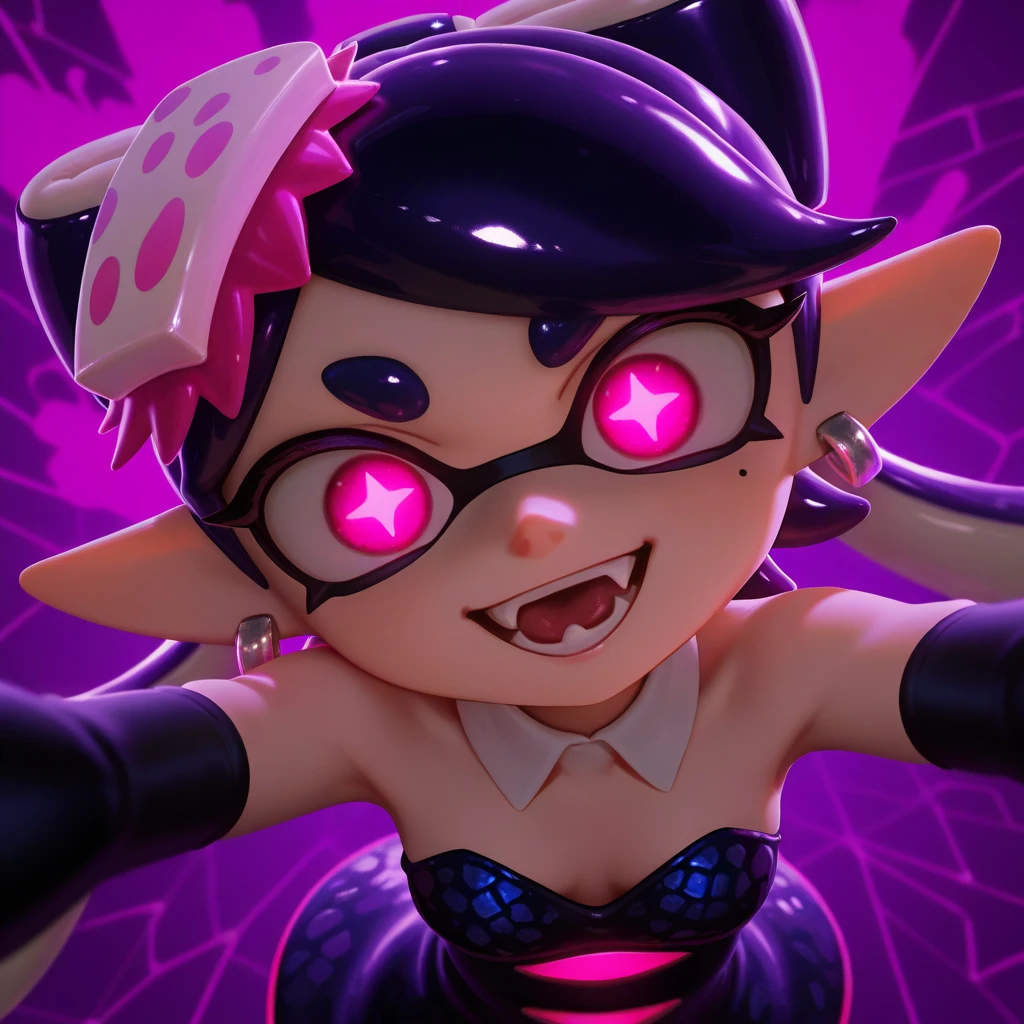 ((masterpiece:1.2), highest quality, High resolution, Super detailed), ((Splatoon Girl)), One girl, (Snow Princess w,Disney's Snow White Cosplay),(Beautiful Skin:1.2),(Droopy eyes:1.4), (19 years old,gigantic breast,Golden Eyes,Big eyes,Black tentacle hair,Short tentacle hair:1.1),Elegant face, blush、Smiling with mouth slightly open、(A red headband with a big red bow in the middle:1.3),
((Snow White Costume))、Princess,(Blue clothes, yellow micro mini skirt), Cleavage、Cowboy Shot,
View Viewer, (Outdoor,city:1.2)