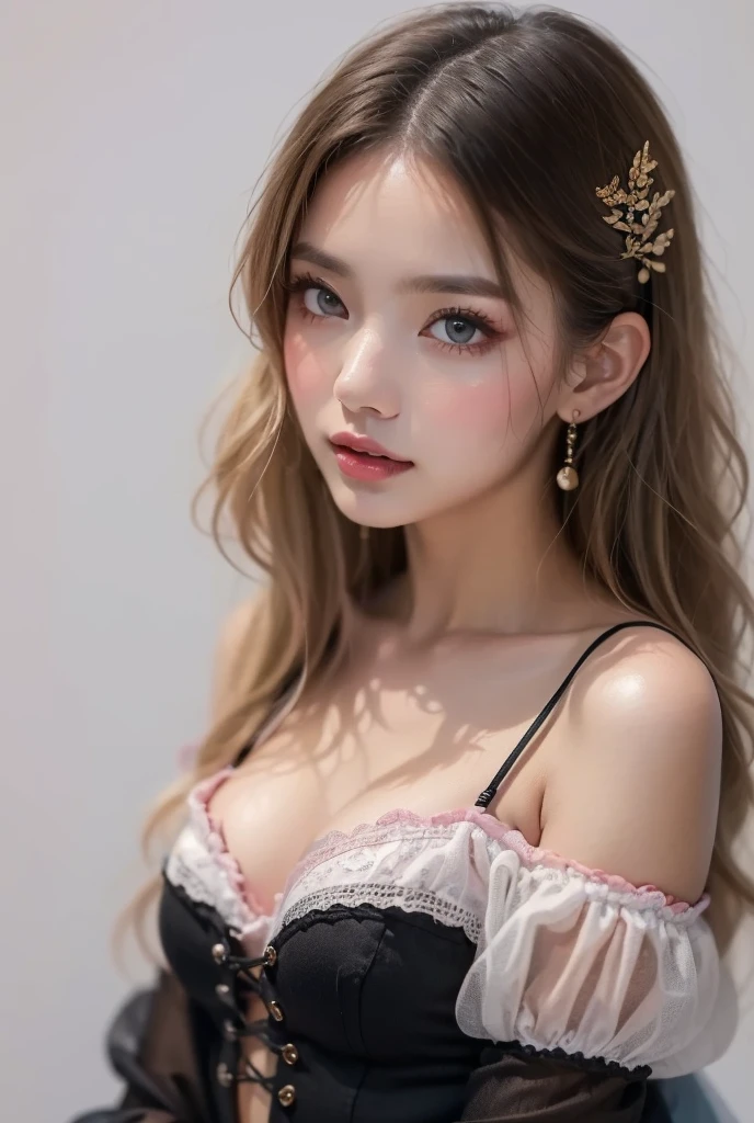 18 year old beautiful girl, big eyes, large breasts, and slender, 8K, top quality, (very detailed head: 1.0), (very detailed face: 1.0), (very detailed hair: 1.0), maid clothes, very detailed official artwork, anime moe art style, clean detailed anime art, smile, golden hair, smooth long hair