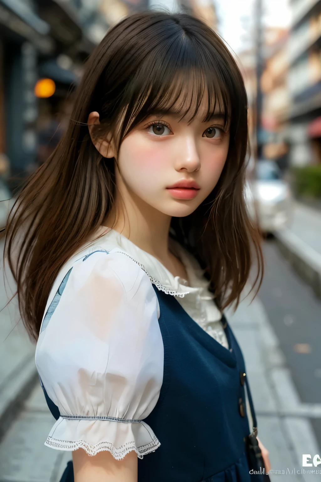 detailed face, cute face, ((masterpiece, Highest quality)), (One girl), (alone), (Focus on women), night (Chainsaw Man),(Highly detailed face, The real picture, Realistic white skin, Realistic body, Intricate details), Upper Body, Severe , Brown eyes, Looking at the audience, bandage over the body, Black Hair, Long sleeve shirt, Pinafore dress, Black tie, bandage, bandage, Small breasts