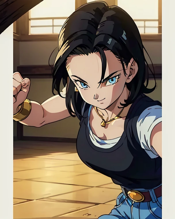top-quality, 8K, ultra-detailliert, Photorealsitic, Leaning forward, close up of face, masterpiece, top-quality, hight resolution, dragon balls, whiteshirt、black under wear, Looking here and standing、biologically correct、red blush、shyly smile、A dark-haired、low twintails、The eye、Background in the city、Thin eyebrows、Wearing black spats, Writing on clothes, Black fingerless gloves, Medium chest, plein air, cowboy shot, wave her hand, Best eyes, The best lighting, Best fingers, 5-Fingers