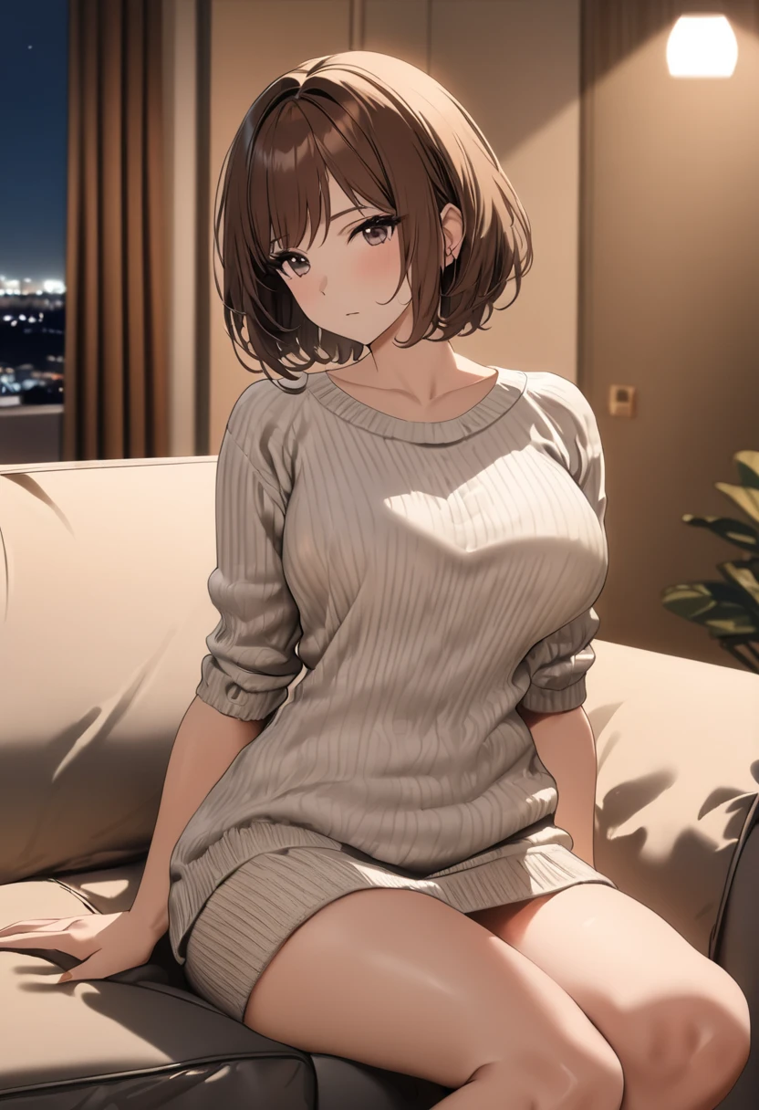 (masterpiece, best quality:1.2), 1 Girl, Solitary,short hair((Sexy sweater)),Large Breasts(8k)(HD)((best quality)), ((Surrealism))