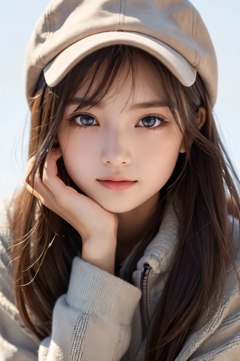 1girl, (a beauty girl, delicate girl, beautiful girl, innocent girl:1.3), (10yo:1.3),
break, (fashion model, winter clothes, longsleeve, cap:1.3), (cowboy shot),
break,(leaning forward, white background:1.2),
break, very fine eyes, (symmetrical eyes:1.3),
break, (flat breasts:0.5), (round face, ), (brown eyes), parted bangs, (brown hair), cute lips,
break, (eyes and faces with detailed:1.0),
break, (masterpiece, best quality, ultra detailed, detailed face, 8k)