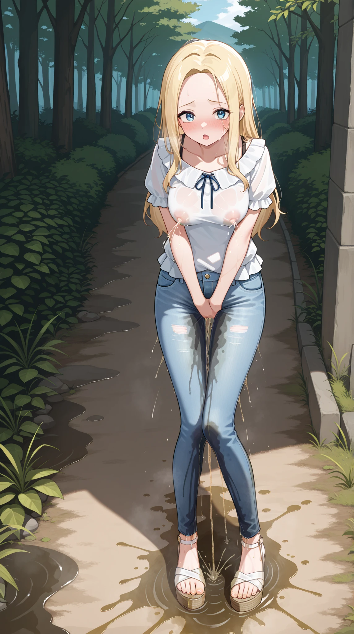 Anime. 1 Girl. Cute girl. Slave. Cold. Urinary incontinence. Diarrhea. Blonde hair. Long hair. Wavy hair. Green eyes. Beautiful eyes. Perfect eyes. Expressive eyes. Ideal face. Beautiful nose. 16 years. Medium breasts. Beautiful breasts. Cold. Wants to read. I need to read it. She sneezes and covers her nose with her hand. Handkerchief. Blows his nose. Urinary incontinence. Wants to pee. I need to pee. Strong, desperate urge to pee. Hand on crotch. Seedling tightly grips. He rubs his crotch. She wet herself. Urine leaks from the perineum onto the floor. Urine runs down my thighs. Diarrhea. Wants to poop. I need to poop. A strong, desperate urge to poop. She pooped herself with diarrhea. A stream of liquid feces comes out of the butt onto the floor. Ideal anatomical body. Dirty tunic. Torn tunic. Slave collar. No panties. Standing. Standing in a cell at the slave market. Full height. Slum. Slave market. Many people. Beautiful character design. Shiny skin. full body nswf. Official art. Extremely detailed CG Unity 8k wallpaper. Ideal lighting. Ultra high resolution 4K. Super detailed 8K resolution. A high resolution.