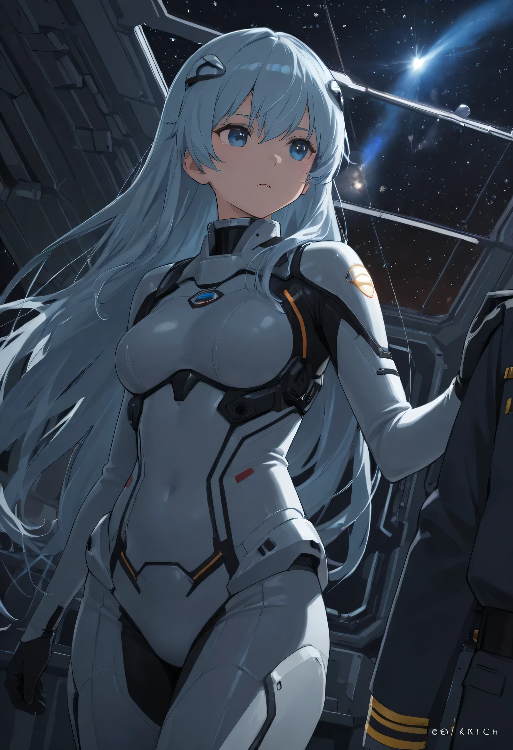 in high-definition images、 masterpiece, TOP QUALITY, 1 girl, Space Thriller Movie, Space Battle,Inside the Battleship in the Galactic Federation , Commander of Operations, Kirch Ice's Sister。