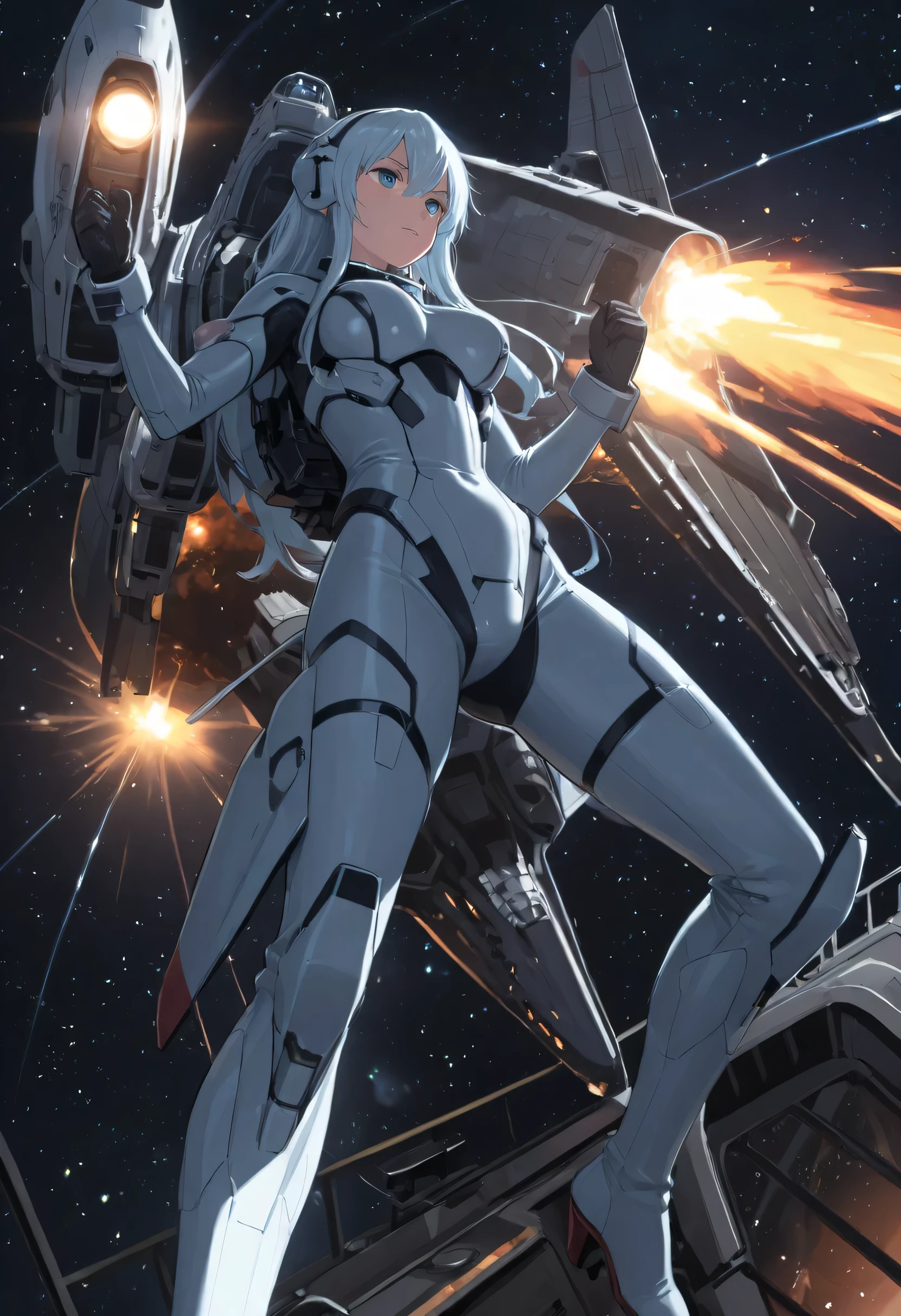  in high-definition images、 masterpiece, TOP QUALITY, 1 girl, Space Thriller Movie, Space Battle,Inside the Battleship in the Galactic Federation , Commander of Operations, Kirch Ice's  Sister。