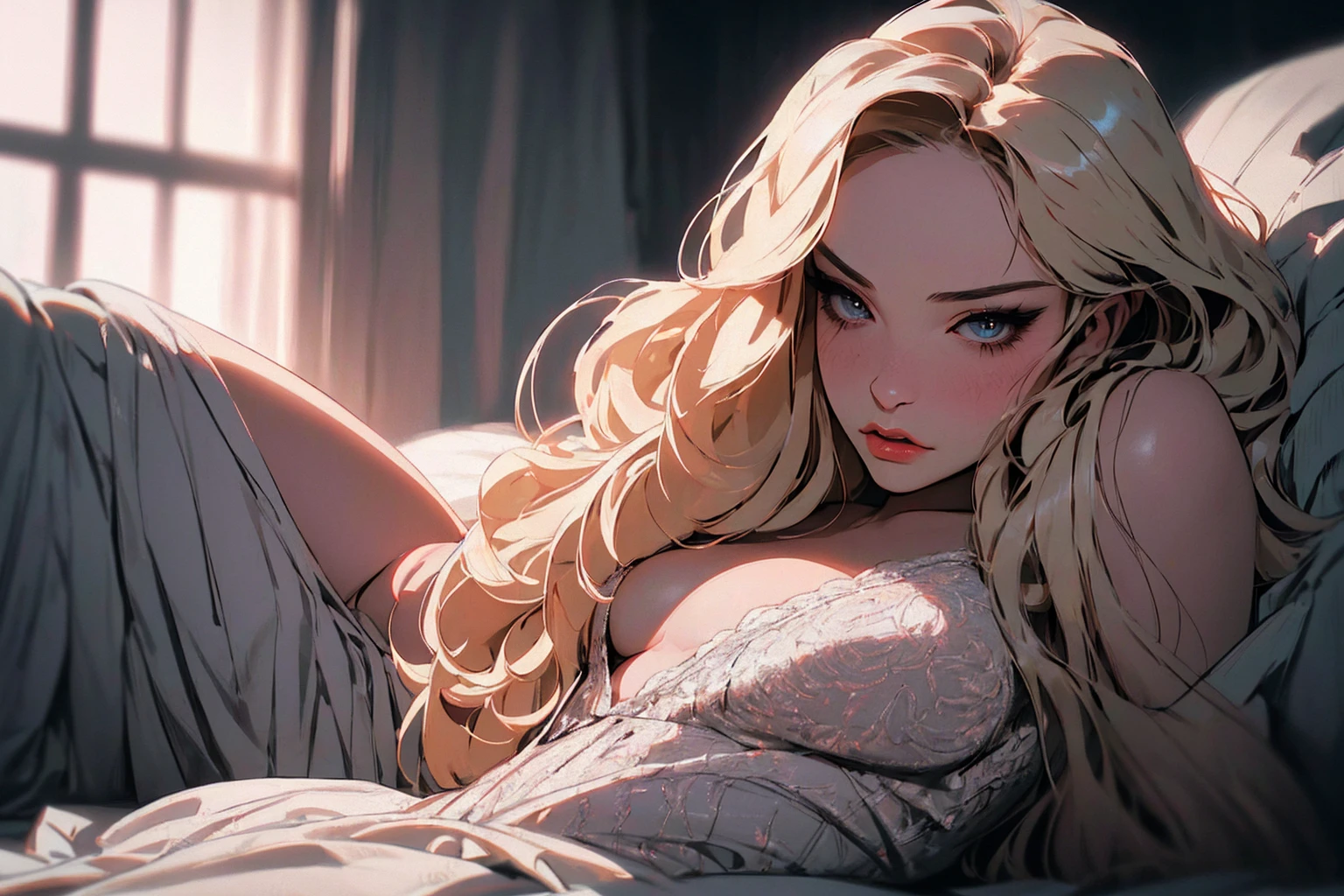 a beautiful woman laying on a bed, the bed is filled with thick, lush fur coats, the woman is completely wrapped in the fur coats, struggling to escape but is unable to as the coats have completely enveloped her body, the fur coats are massive, thick and in various colors, (best quality,4k,8k,highres,masterpiece:1.2),ultra-detailed,(realistic,photorealistic,photo-realistic:1.37),extremely detailed face and eyes,beautiful detailed lips,longeyelashes,intricate fabric textures,warm lighting,cinematic composition,rich color palette,chiaroscuro lighting,dramatic lighting, the fur is massive and there is lot of fur not just regular tissu just fur