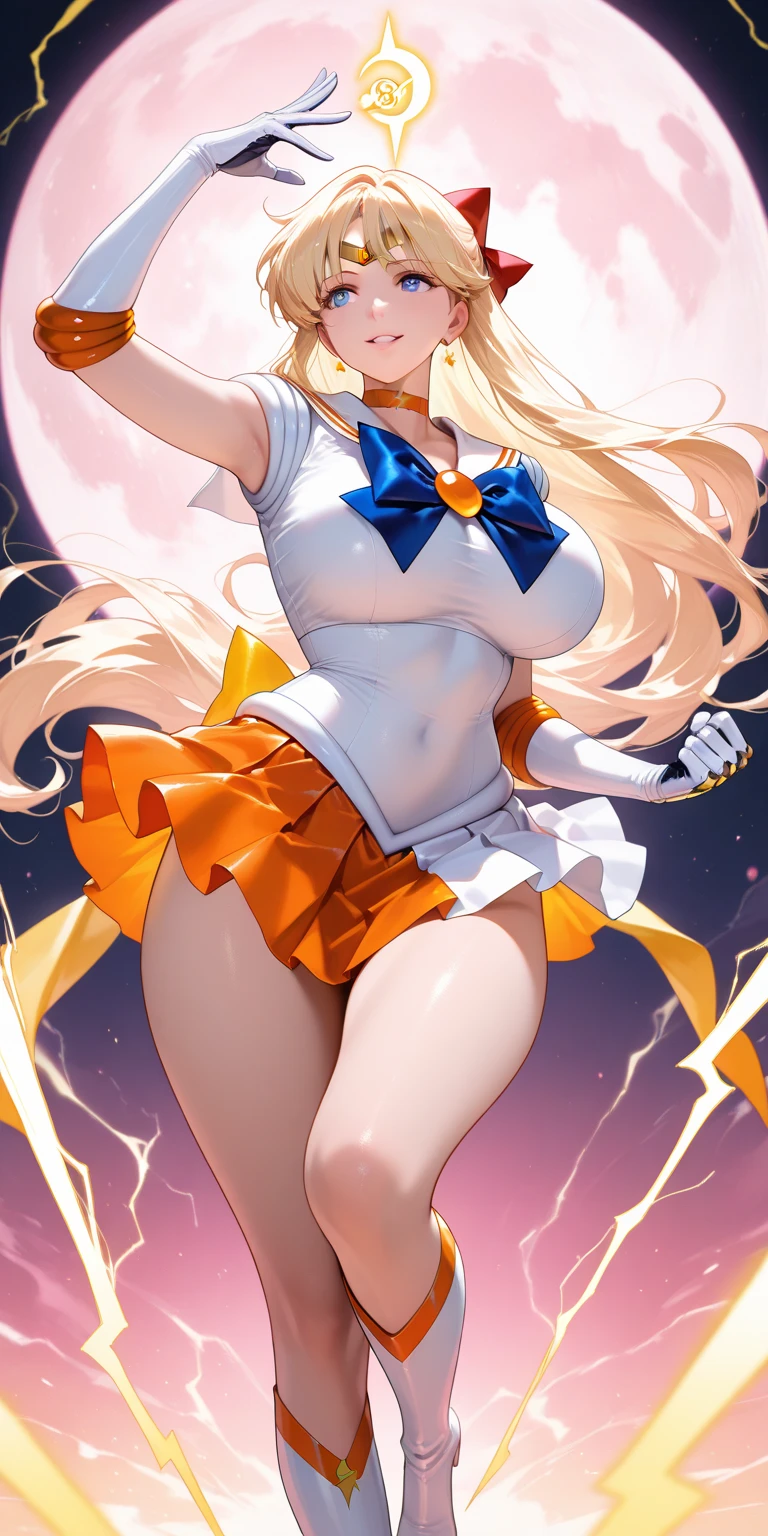 master piece,best quality,ultra detailed,8k, ambient light,realistic skin,glossy skin,
(sv1, sailor senshi uniform, orange skirt, elbow gloves, tiara, orange sailor collar, red bow, orange choker, white gloves, jewelry)、(sailor senshi uniform)、Clothes are severely torn、
(cowboy shot)、(arched back:1.2)、(from front)、Open your mouth wide and stick out your tongue、(the body is very wet:1.3)、(from below:2)、constriction、(delicate body:1.3)、normal bust、emphasizing the cleavage、 glossy lips、Slightly emphasize the lower lip、blush、embarrassed expression、
fantastic night sky、full moon、aurora、horizon、open-air bath、Japanese inn、Castle、futon