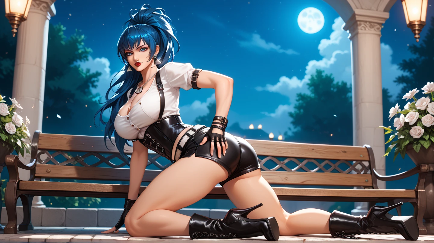 garota de anime com roupa de couro preta sentada em uma mesa, badass anime 8 k,  anime sedutora, Estilo de pista Azur, Melhor Anime 4K Konachan Wallpaper, estilo anime 4K, Do videogame Azur Lane, female action anime girl, Papel de parede anime 4k, meninaime cyberpunk feminino, garota anime cyberpunk, the anime girl is crouching
