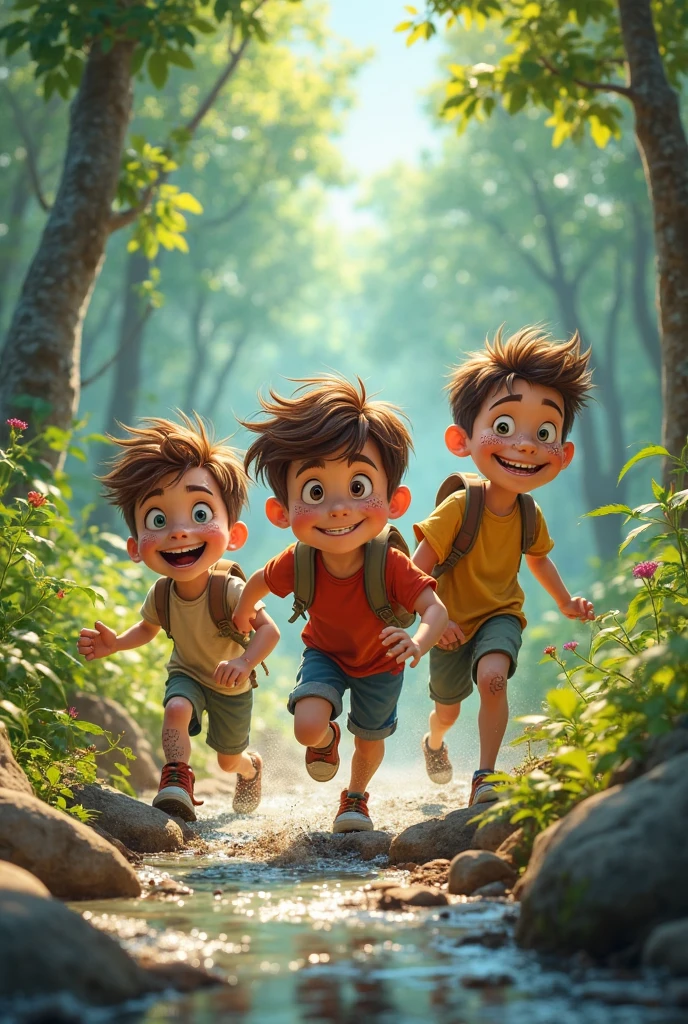(photorealism:1.2), Create a photo where there are 3 best friends men children