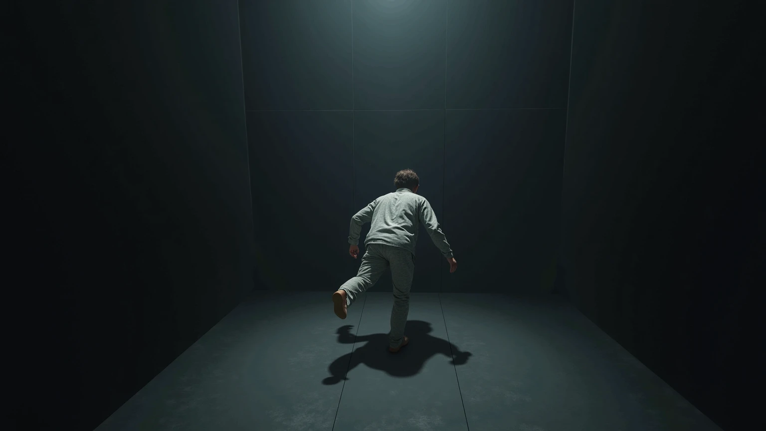 arafed man in pajamas falling in a black box, a hyperrealistic painting, digital art, quality astral projection render, floating in zero gravity, suspended in zero gravity, hyperrealistic nightmare scene, astral projection, sleep paralysis, floating in mid - air, hyperrealistic vfx render, crawling out of a dark room