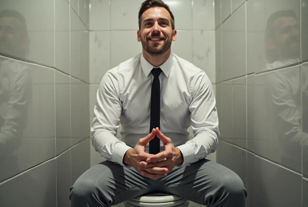 In business suit and formal shoes, formal socks with tie Indian desi beared daddy hunk getting wild penis sucking by his 20 years old boy in office toilet sitting on pot full body view, pornography, sex, sucking, wild sucking, wild sex poses, white cream dripping from penis 