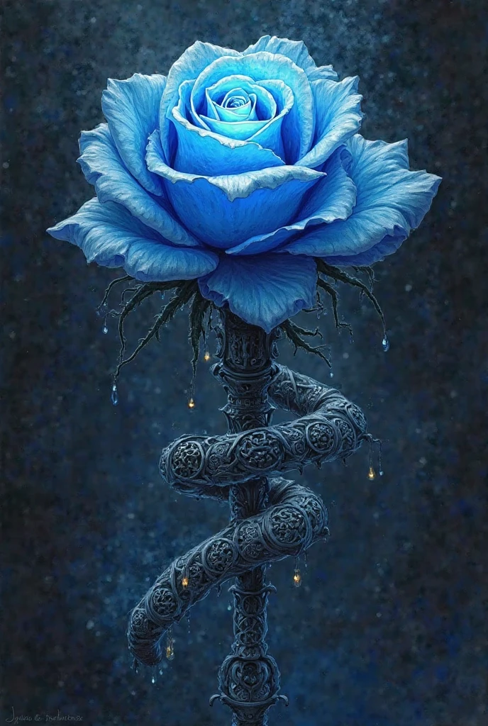 a beautiful single blue rose sprouting in the middle of magical celestial forest, foggy, realism, hyperrealism, fine details   <lora:sdxl\xl_more_art-full_v1>
