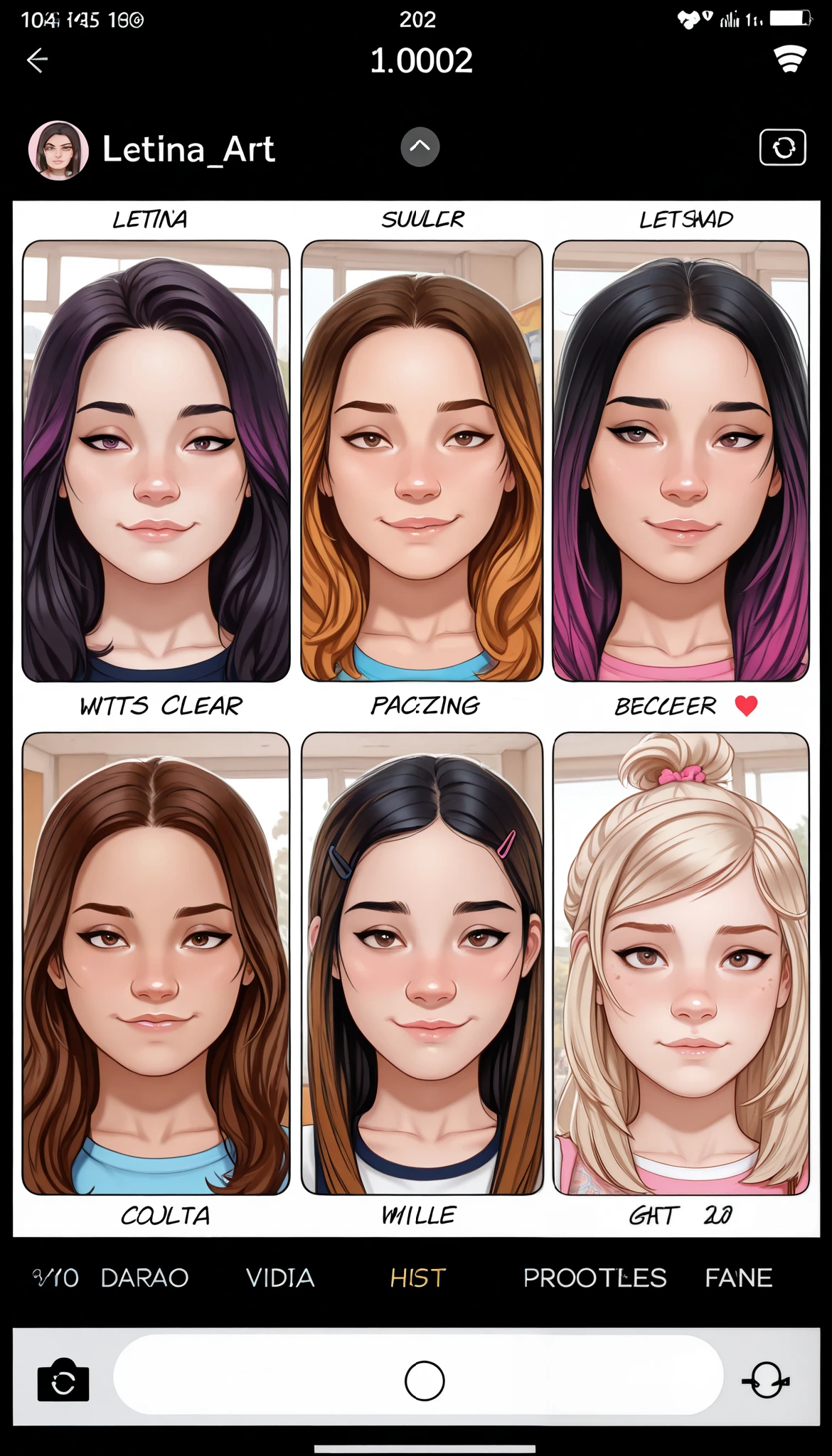masterpiece, best quality, amazing quality, very aesthetic, high resolution, ultra-detailed, absurdres, newest close up of dating app on phone screen, dating app with multiple profiles, cute art style, multiple young girls, adolescents, multiple preadolescent girls, varied girls, assorted ethnicities (white, latina, asian), preadolescent, middlges 11-13, assorts, vario hair colors and styles, fully detailed faces, lovely detailed faces, stunning art style, detailed and beautiful faces, clear text, various names,