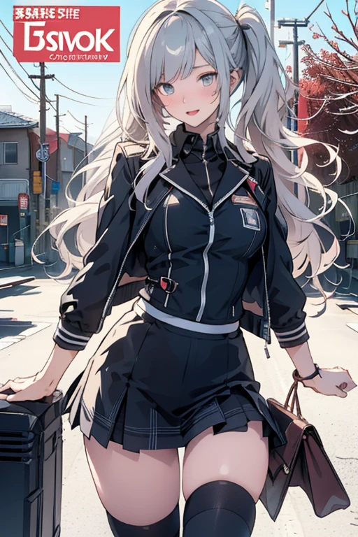 (Masterpiece: 1.1), (Best Quality: 1.0), (Ultra HD: 1.0), (8k Resolution: 1.2), (Real: 1.0), (Ultra Detail 1:0), (RAW Photo: 1.1), Bird&#39;s Eye View angle, Shibuya_\(Japan\), outdoors, 1 girl, bangs, sexy pink ribbon panties, breasts, clavicle, collared shirt, ear piercings, earrings, eyebrows visible through hair, head tilt, jewelry , lifted by myself, blue loose tie, medium chest, piercing, uniform, shirt, solo, underwear, white shirt, embarrassed face, (ear piercing: 1:1), earrings, looking at camera, nail art, nail polish , see-through bangs, light gray hair, (blue skirt), clavicle, thigh gap, small hips, mini skirt, matayomu uniform, (cameltoe: 1.2)
