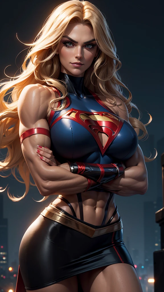 Cute, gorgeous, Caucasian girl, fit, (muscular:1.2), 21, (flexing biceps:1.5), abs, slender, slim, long blonde hair, blue eyes, glamorous, seductive, stunning, flawless, perfect, beautiful, cute, pretty, makeup, flirtatious smile, full body, sleeveless supergirl crop top, thong, masterpiece, 8k, highly detailed, sexy, victory pose, (Melissa Benoist), laying on couch, legs spread, (underboob:1.3), side view