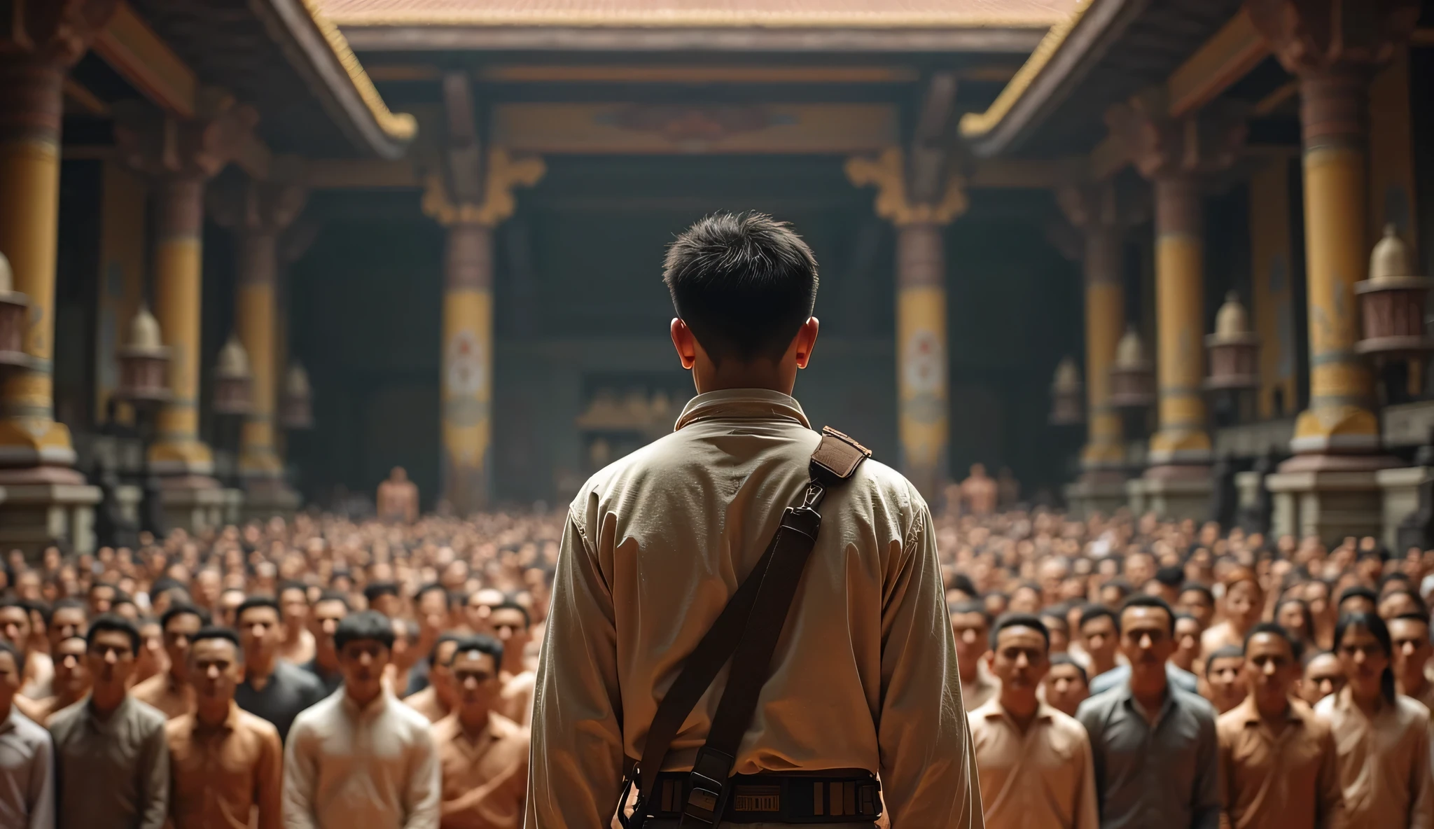 There is a man standing in front of a crowd of people - SeaArt AI