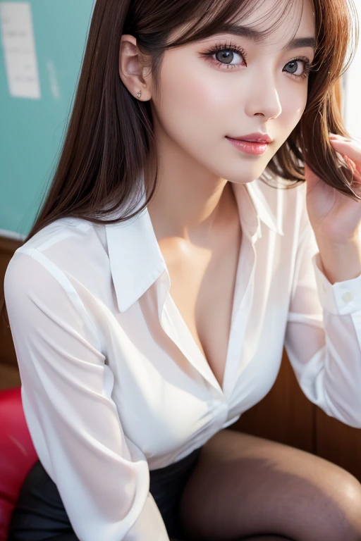 Beautiful limbs、Beautiful skin、wandering skirt、See-through white shirt、​masterpiece、