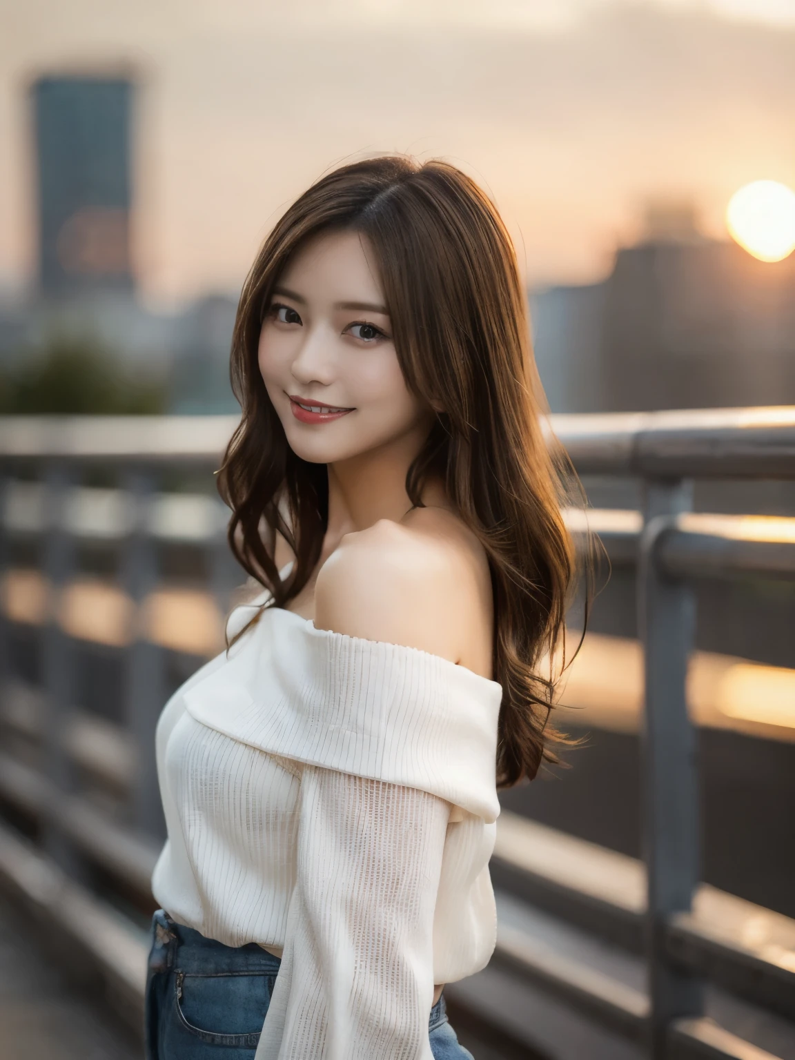(22 year old female), (big breasts:1.3), ((grab the viewer's hand)), night view in the background、Navy high neck sweater dress、(master piece: 1.3), (maximum resolution: 1.4), (ultra high vision: 1.2), cinematic light, ultra high vision, (fine eyes and skin), (detailed facial features), 8K resolution, perfect style, beautiful expression、Highly detailed face and skin texture、detailed eye、double eyelid、eye shadow:1.2、glitter eyeliner:1.2、thin cheeks、shiny skin、(pure white skin:1.3)、small shiny necklace and earrings,glossy lips:1.2、((full body shot:1.2))、((from a very intimate distance:1.2))、(straight hairstyle、dark brown hair)、long hair、(very affectionate smile:1.3)、From above