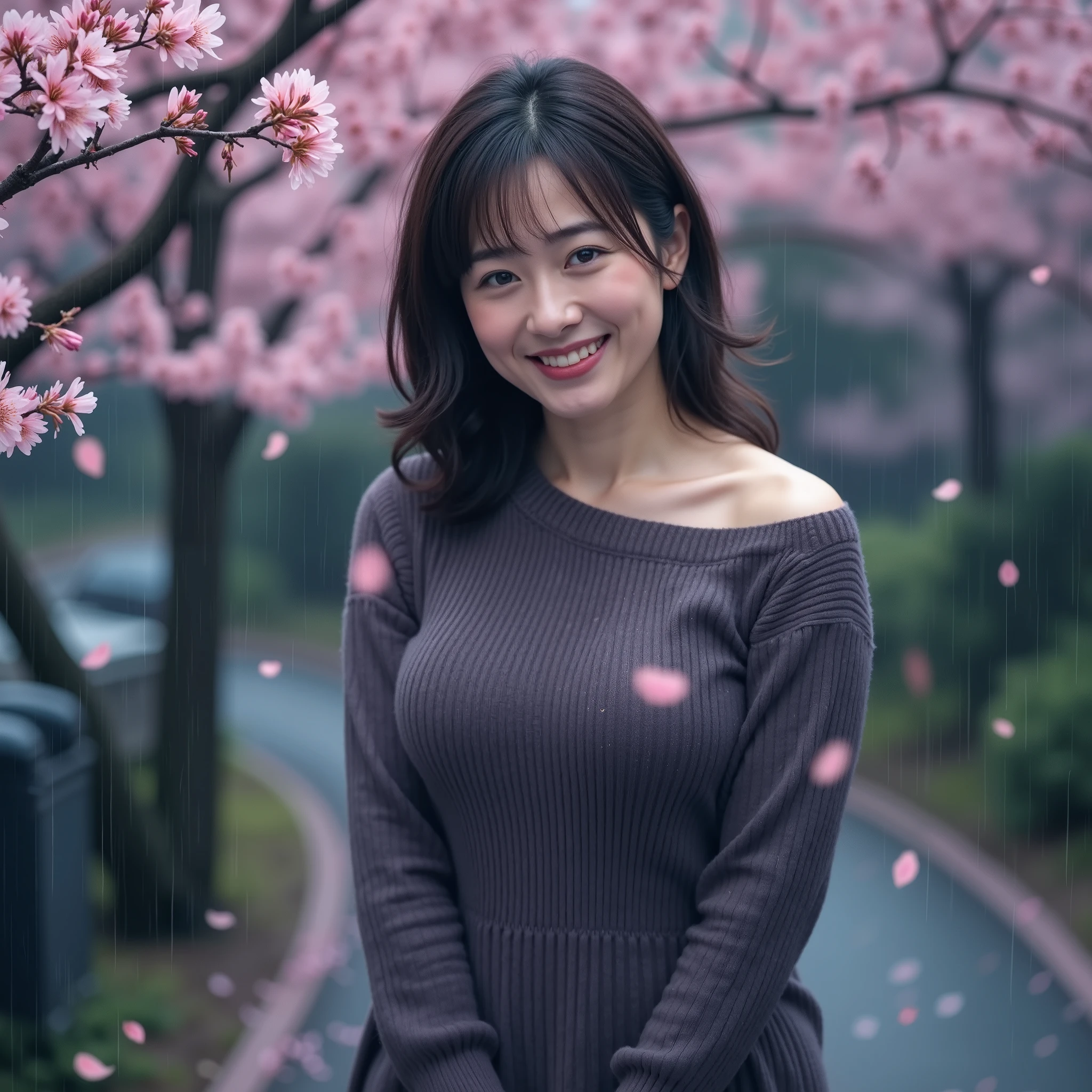 『1 Japanese girl:1.3』『 Real Photos:1.3』TOP QUALITY:1.2、(( large saggy breasts、slender figure))、 I can see a little cleavage 、(( 40 year old woman))、(( has red cheeks))『showing her teeth and smiling:1.9』、(((is anatomically correct、perfect anatomy、is anatomically correct指)))、realistic, TOP QUALITY, Ultra High Definition, RAW photo, (Curvy body)、shoulderless sweater、Cherry blossom leaves haven't fallen、Sunny、
I'm smiling here and don't shed tears and crying together in the cherry rain that night scattered and cried together I loved these cherry blossoms forever, because it's a precious memory, on a rainy night this cherry blossom tree is crying so sad and so sad no matter how many times I call your name, I still want to see you again I want to meet you at this place your name is coming up but then disappearing I want to meet you {x} the petals fall on a rainy night like the cherry blossom tree is crying so painful and sad I want to see you again no matter how many times I call your name I want to meet you at this place I want to see you again I want to see you at this place I want to engrave this dream you gave me when you approach but then disappear and I don't forget your kindness even now I don't know if I can give you something But I laugh more often than I cry, so I'm going to bring smiles to you who are here now, the cherry blossoms you like are blooming here again, don't forget your kindness, it's still beautiful now, I want to love you, this cherry blossom tree will stay forever, so it's one of my memories, so beautiful in the rain, the cherry blossoms will always be together, no matter how many times I call your very kind and sad name, I'm still not healed, and I still want to meet you at this place your name is getting closer but disappearing I'm leaving a dream engraved in my heart that I spent with you and I can't forget every day I spent with you, I don't know, but if you're looking down, look up。I want to see you again、 I want to cry still hurts 、sad I don't want to see you again without leaving me alone