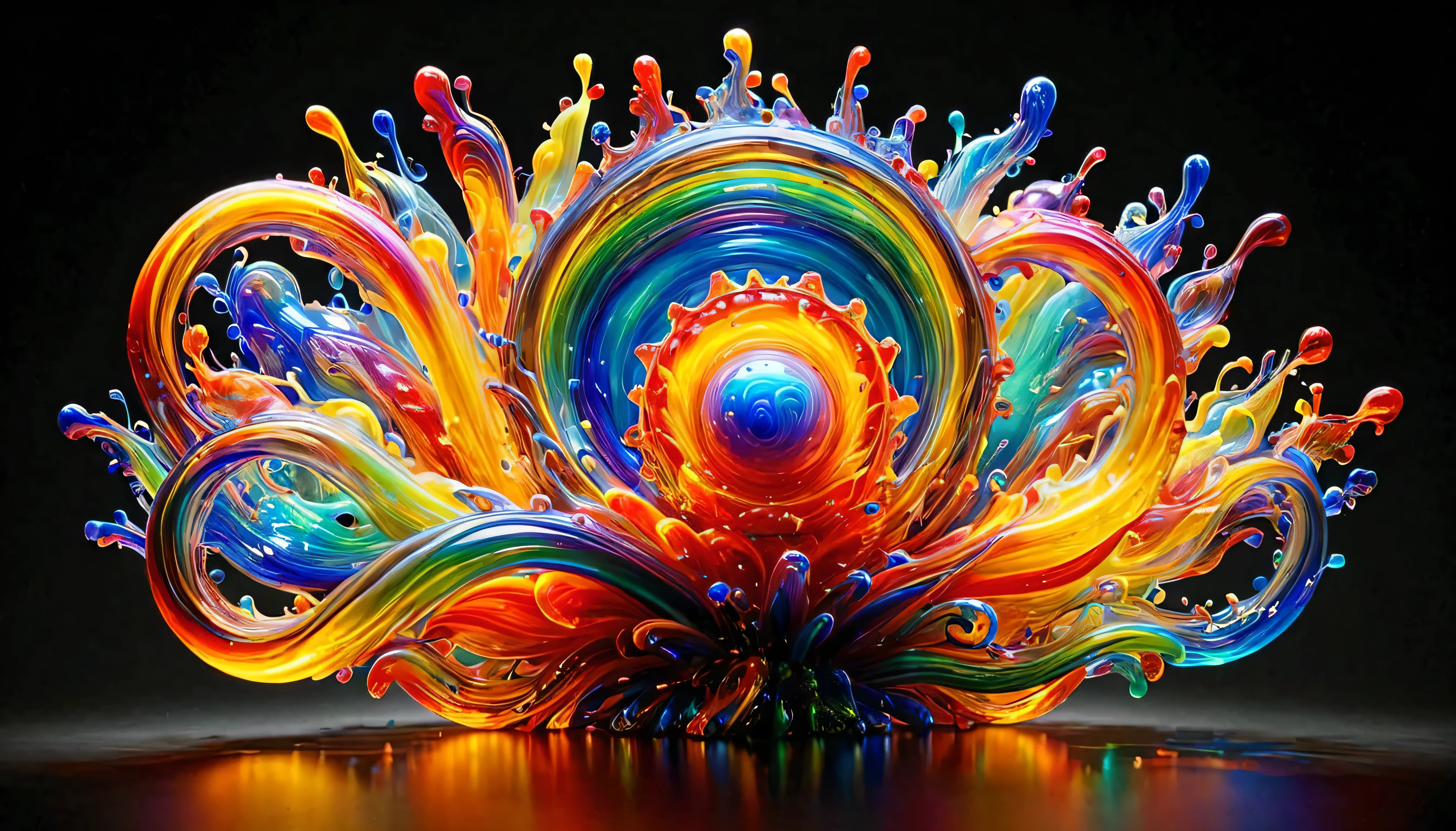 an ais-brknlvlmp duel,made of multicolored opal glass,A rainbow-like halo,Glossy,author： Dale Chihuly