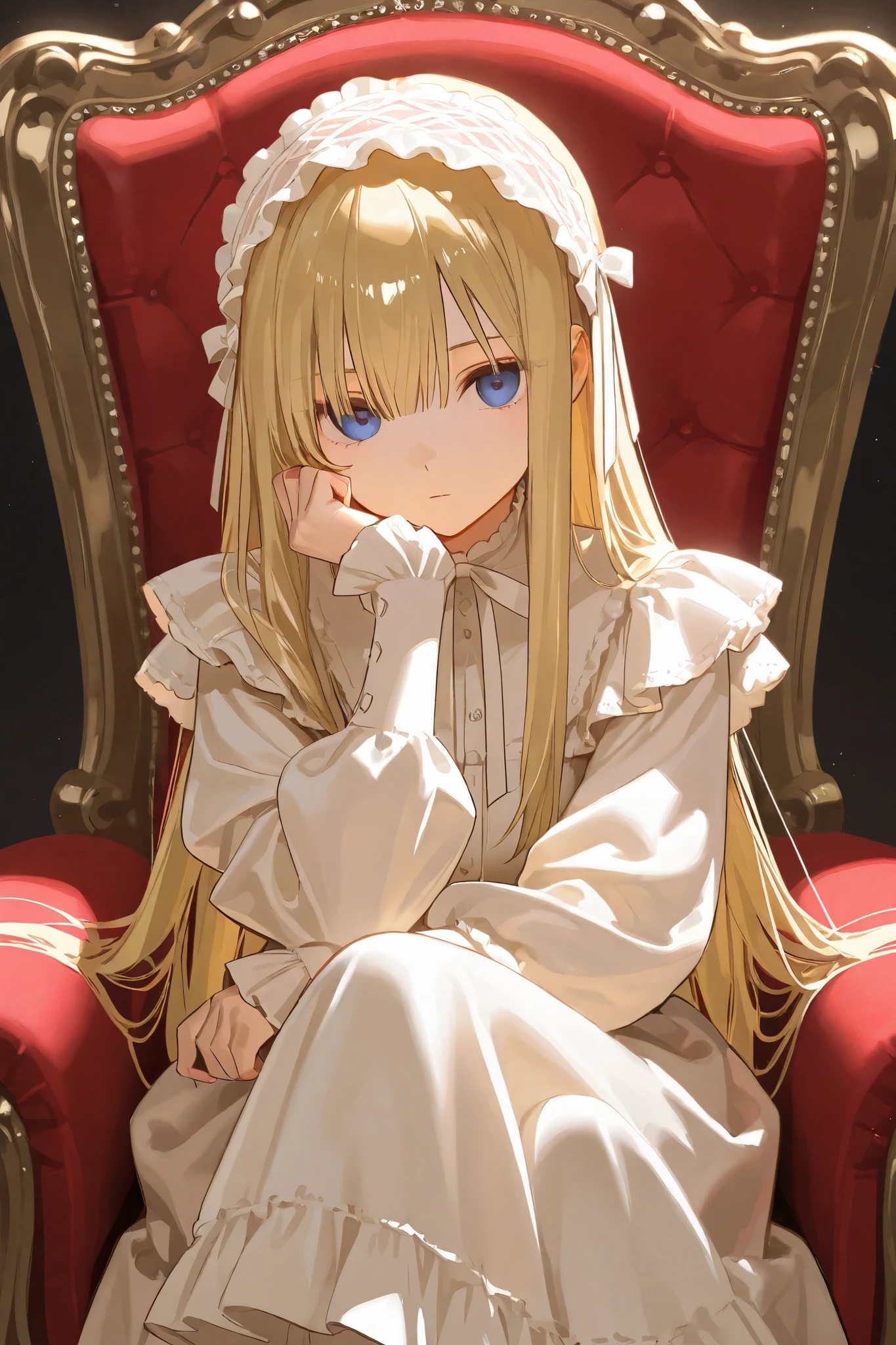  girls on the left、 Gold、long hair、straight hair、Lolita Clothing、 expressionless
