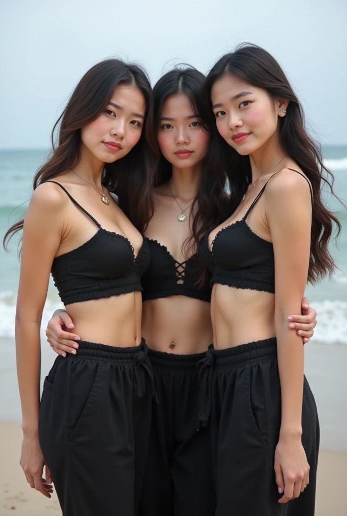 Asian girls and 1 boy, good lighting, smooth hair, glossy skin, blur background, high quality, 8k resolution