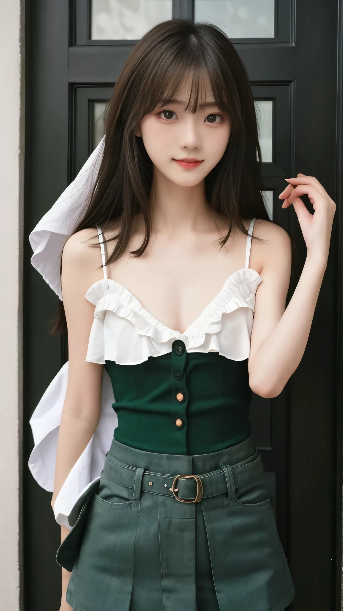 1 girlirl,cowboy lens,(green leaf,Green vision:1.2),(soft focus:1.5)foreground,(Bokeh fills the foreground:1.2),shallowdepthoffield,Subtle blurring,Subtle transitions,Depth and atmosphere,tmasterpiece,hyper realisitc,32K,Extremely detailed CG unified 8K wallpaper,Best quality rest 1 girl,whaite hair,Short hair break 1 girl,(Pokemon short top),BREAK 1 girl(whiteskirt:1.2)
