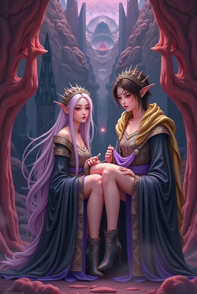 ((ultra realistic illustration:1.2)),(dark fantasy:1.4), In a mystical forest. Beautiful Elven mage. Wild (magenta hair), violet eyes, ((very pale:1.4)), beautifully fit figure, small perky breasts. (tribal war paint), long dress, bare feet .Masterpiece, (highly detailed:1.2),(detailed face and eyes:1.2), 8k wallpaper, natural lighting. core shadows, high contrast, bokeh.