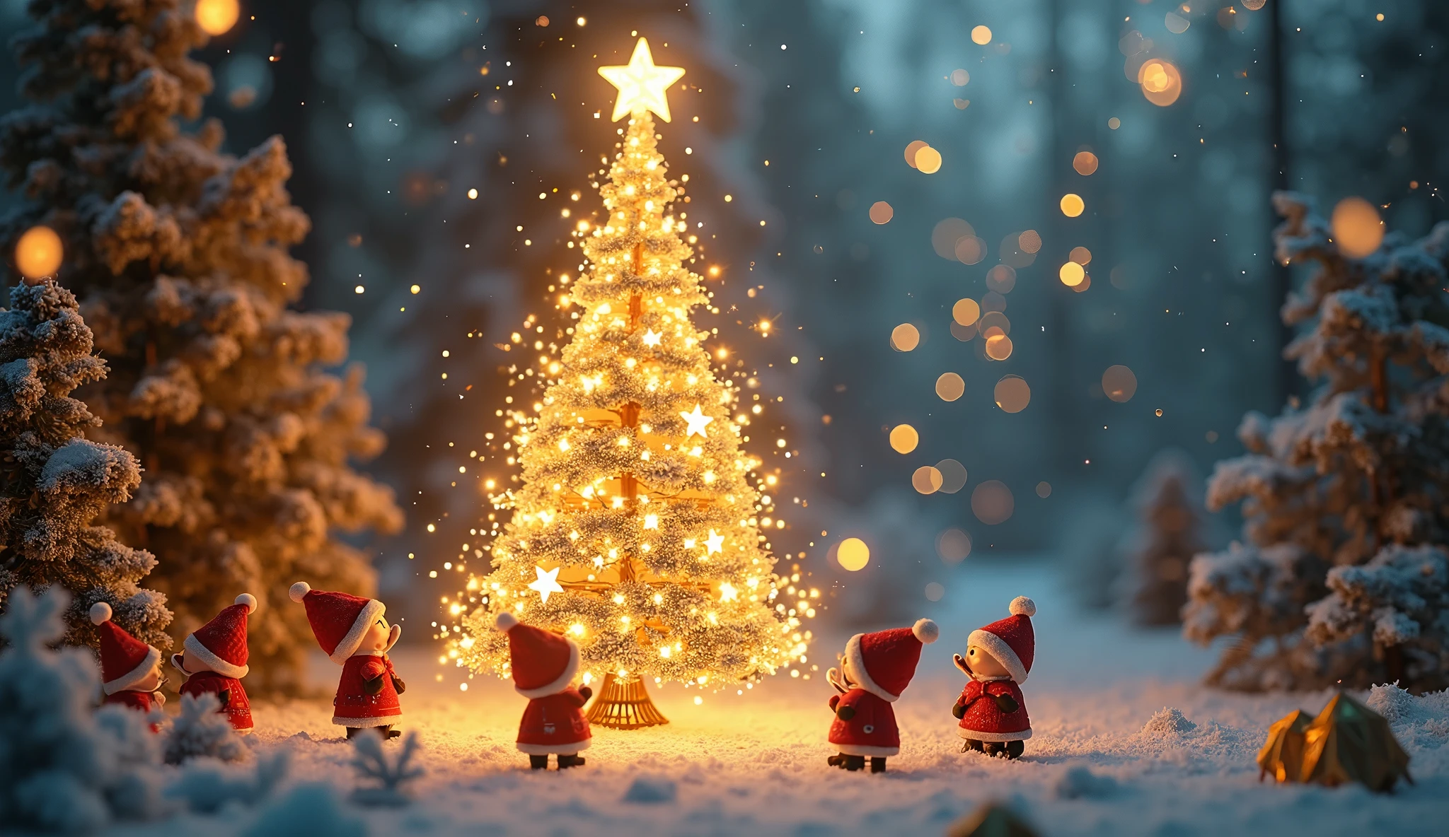 There are a lot of small christmas trees in the snow - SeaArt AI