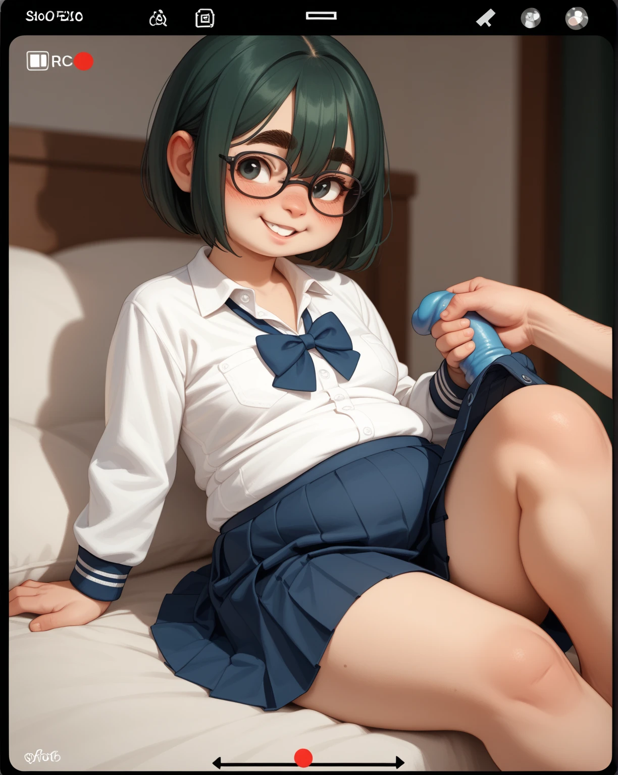 (masterpiece), (best quality), ((ultra-detailed)), (high resolution), (an extremely delicate and beautiful, super fine illustration), official art, BREAK (1girl), (li:1.6), (tiny girl:1.6), (8yo) (flat chest:1.4), Plump, (Thick thighs:1.8), (big ass:1.5), erect nipples, Huge areola, large nipples, (long nipples:1.4), erect nipples, oily skin, BREAK droopy eyes, emerald blue eyes, (bad mood:1.5), (clear face:1.5), (half closed eyes:1.4), BREAK (bob cut:1.3), tired hair, messy hair, Black hair color, girl wearing round black glasses, (Heart-shaped hairpin:1.1), BREAK [[open mouth]], (pajamas:1.3), (white socks:1.5), BREAK NSFW, (1man:1.4), (tall man:1.5), (smegma penis:1.9), (huge penis:1.4), squatting, spread legs, (licking testicle:1.2), BREAK (Sweat:1.3), steam, humid, BREAK (messy room:1.8), BREAK (dynamic angle:1.4),
