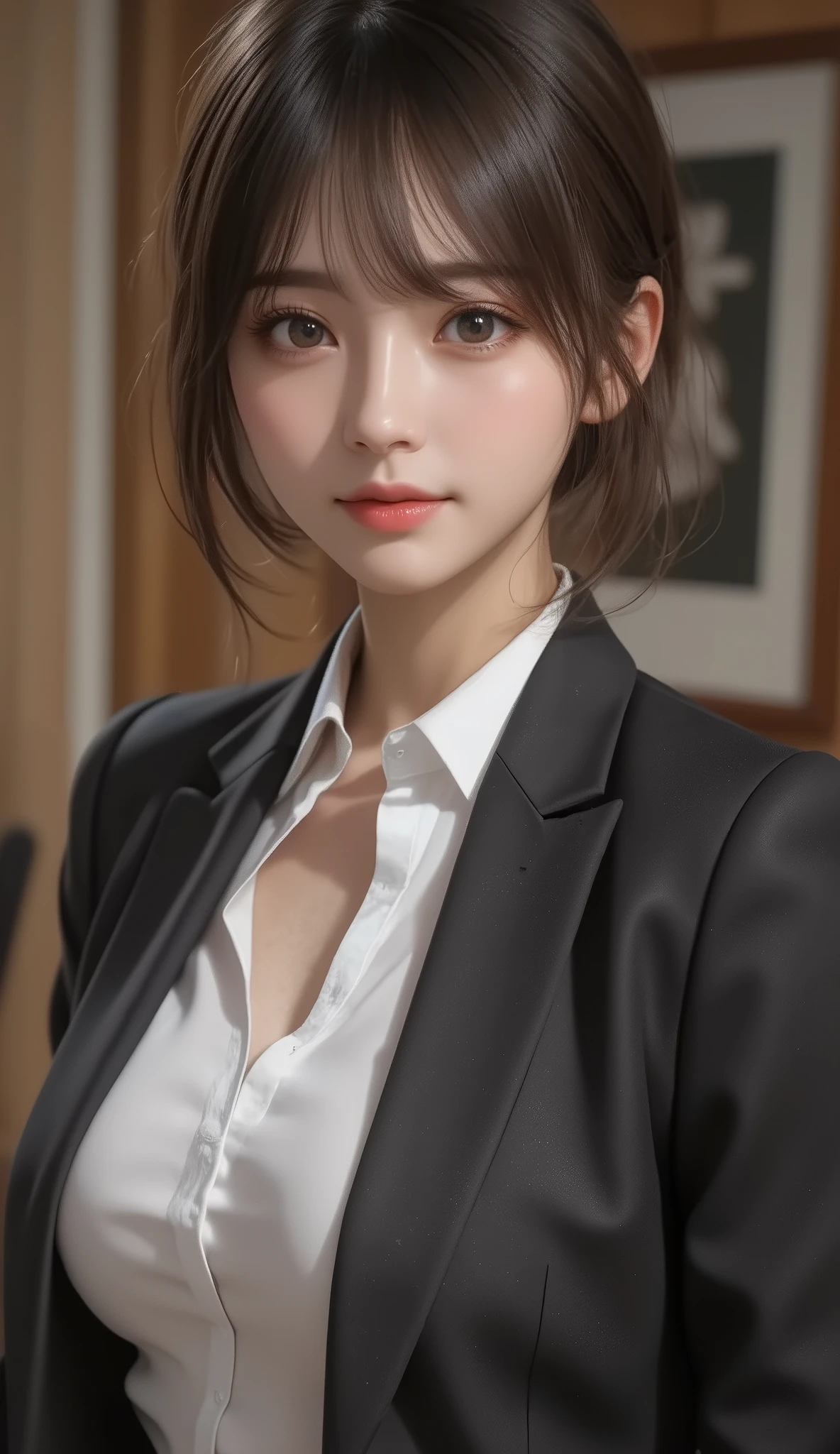 8k,Ultra High Definition , TOP QUALITY, masterpiece,rule of thirds,golden ratio, surreal, photos, one woman,( girls on the left:1.3),cute,cute顔, Beautiful Eyes in Every Detail , 細かくexhaustive,mature women, princess,full body,smile, black hair,Shag hair,ID photo, luxurious and beautiful ,(A Famous Japanese Idol Girl), (( wearing a Japanese high school uniform with a white shirt, blazer, and skirt)), ((( having sex in the woods ))), (((She Has an Ecstatic Expression))), very delicate expression , delicate eye description,, Healthy Body , (( 1 female)), Height: 160cm, ((thin thighs)) ,( thin waist:1.4)、( Beautiful :1.4), pink lips,profile,((( ideal figure))),Small bust, A cup :2,、 portraits:2、 perfect anatomy 、鮮明な exhaustive、 exhaustive, thin lips,Perfect and beautiful face ,完璧でcute顔, meticulous skin , Perfect Limbs 、 thin waist, surreal,Light and Dark, Fashion Magazine Cover ,glowing