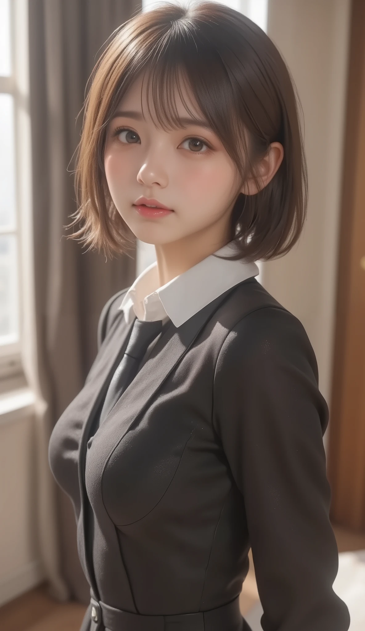 8k,Ultra High Definition , TOP QUALITY, masterpiece,rule of thirds,golden ratio, surreal, photos, one woman,( girls on the left:1.3),cute,cute顔, Beautiful Eyes in Every Detail , 細かくexhaustive, mature woman, princess,full body,smile, black hair,Shag hair,ID photo, luxurious and beautiful ,(A Famous Japanese Idol Girl), (( wearing a Japanese high school uniform with a white shirt, blazer, and skirt)), ((( having sex in the woods ))), (((She Has an Ecstatic Expression))), very delicate expression , delicate eye description,, Healthy Body , (( 1 female)), Height: 160cm, ((thin thighs)) ,( thin waist:1.4)、( Beautiful :1.4), pink lips,profile,((( ideal figure))),Small bust, A cup :2,、 portraits:2、 perfect anatomy 、鮮明な exhaustive、 exhaustive, thin lips,Perfect and beautiful face ,完璧でcute顔, meticulous skin , Perfect Limbs 、 thin waist, surreal,Light and Dark, Fashion Magazine Cover ,glowing
