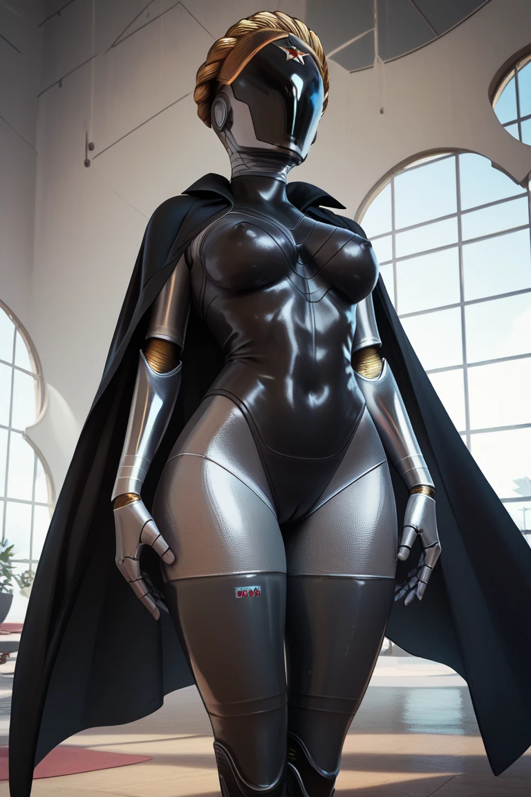 araffe in a white uniform posing in a room, tight outfit, hyperrealistic full figure, smooth white tight clothes suit, tight attire, 3 d white shiny thick, very sexy outfit, wearing tight suit, in white futuristic armor, intriguing outfit, glossy white armor, white silky outfit, tight full body suit, wearing atsuko kudo latex outfit
