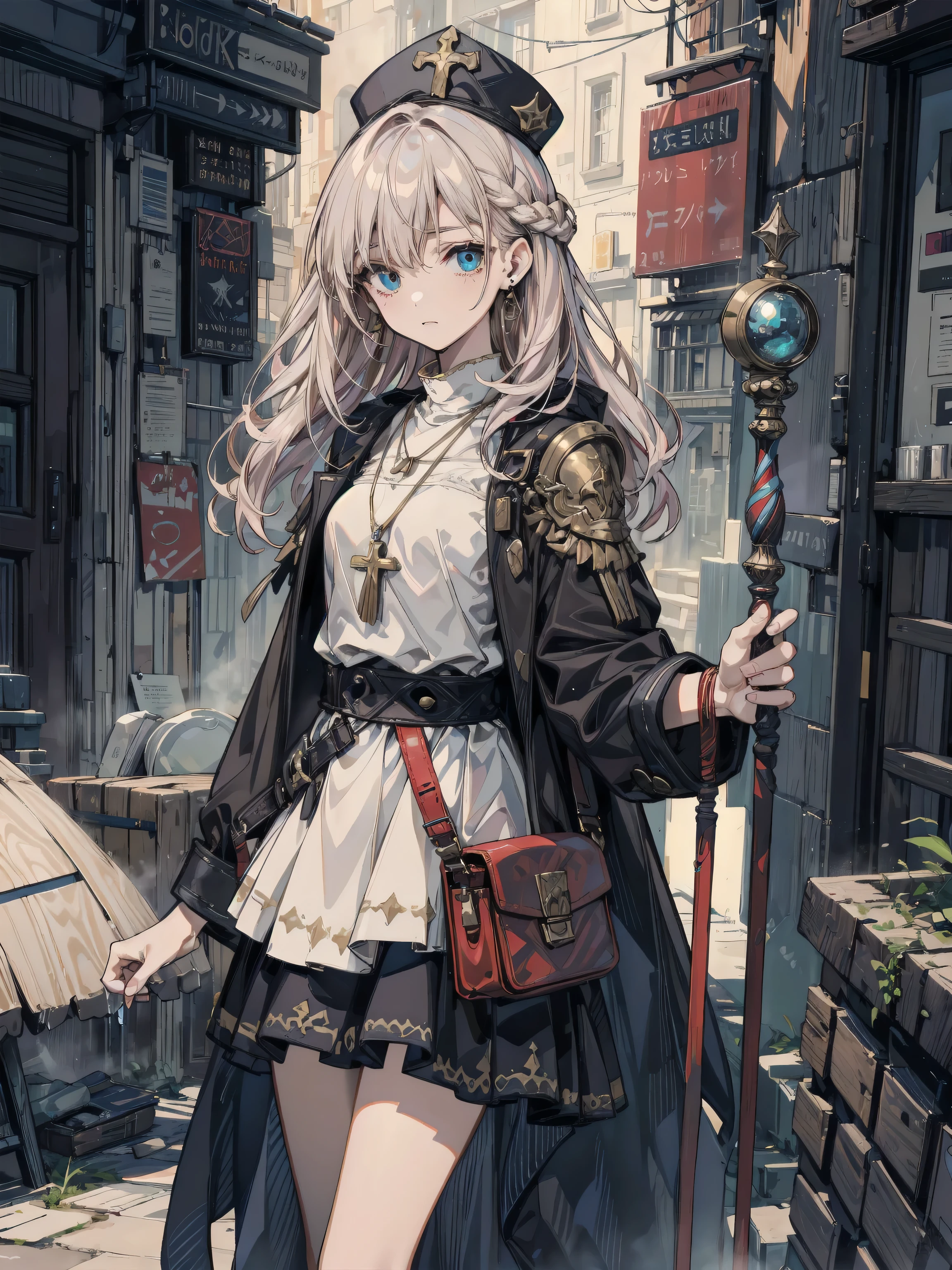 ((((Masterpiece, Best Quality, Official Art, Extremely Detailed CG Unity 8k Wallpaper)))), Illustration, Landscape, Solo, 1 Girl, Beautiful Girl, Beautiful Meticulous Eyes, Student Uniform, Platinum Blonde Hair, Ponytail