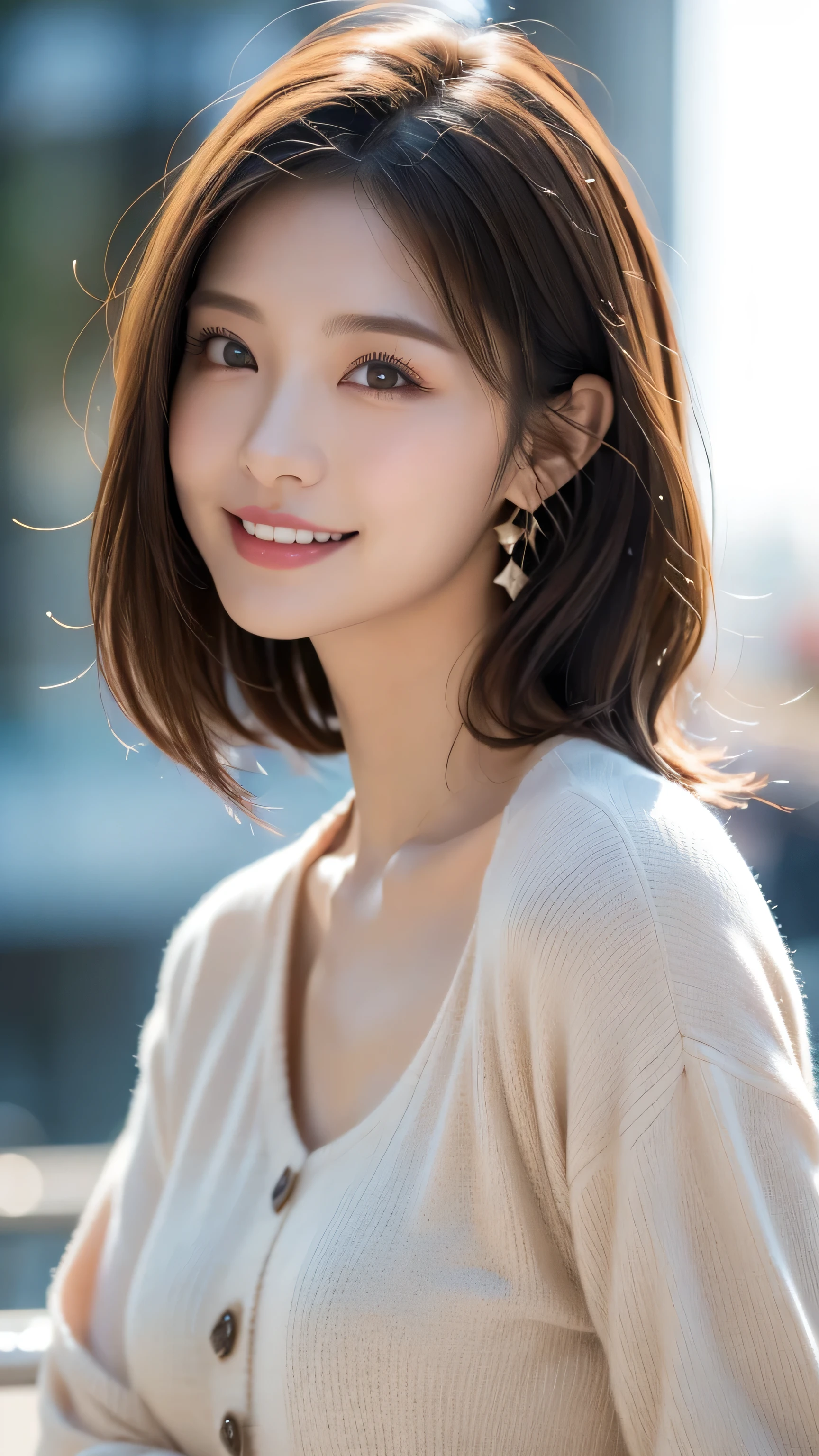 TOP QUALITY,8k, very detailed, in fine detail, high resolution, 8K wallpaper, perfect dynamic configuration, meticulous eye exposed to lighting, beautiful eyes、looking at the camera、 perfect dynamic configuration, Big beautiful eyes, beautiful face,Fine hair, realistic skin texture in every detail , Model body type、slender bodyー、A tight, slim waist、whole body, well-balanced beautiful face, beautiful face, Realistic and beautiful skin Ultra high resolution, high quality ,slender bodyー、slender body、 thin body、looking at the camera、 super real、very detailedな顔、White teeth、White teeth、 thin body、whole body image、small bust、Small Mouth、whole body image、slender body、 small hips、Beautiful white teeth 、Beautiful white teeth 、earrings、 beautiful brown hair 、Disheveled Hair、 sparkling eyes、 beautiful fingers for cows、 super real、 photography、REAL SKIN TEETH 、Beautiful Japanese woman with dark eyes 、REALISTIC PHOTO、 kind expression、 pink mini dress、 I'm wearing a jacket 、