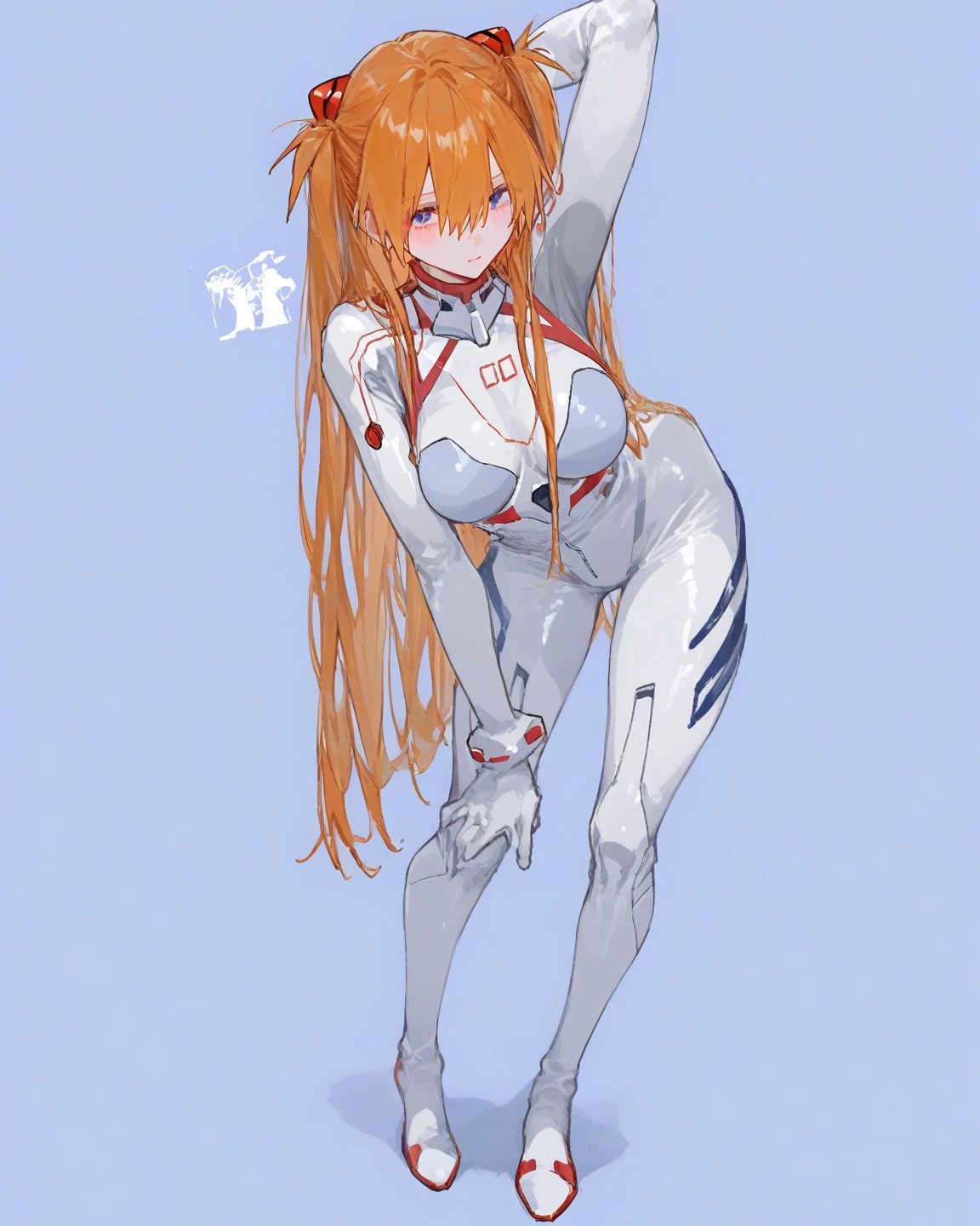 A Female robot exposes her inside mechanical organ. spread legs, nude, banzai pose. she wears no dress. Her Brown very short pigtails is tied with two big red clothespins, masterpiece, mature, android, blue eyes, full body, Height: 160cm, flushed cheeks, Uplifting, No NSFW, whole body, barefoot, archaic smile, orgasm, sweat bucket.  no panties, full body shot, floating hair, looking away. cyborg made from rung to heaven. She leans arching her back hi-res position.